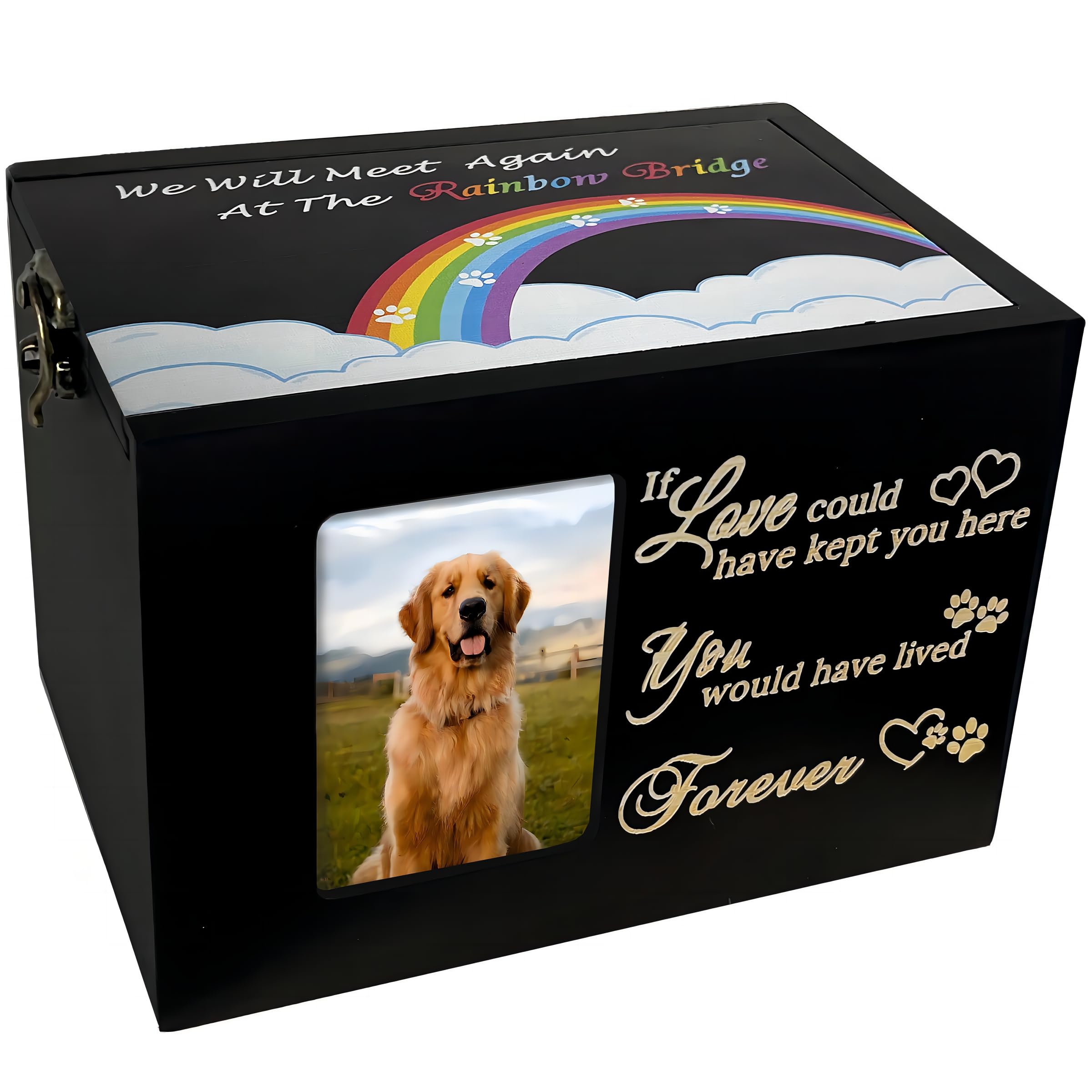 Sofunii Pet Urns For Dogs Or Cats Ashes,Large Wooden Funeral Cremation Memorial Box With Photo Frame,Rainbow Bridge Keepsake Wit