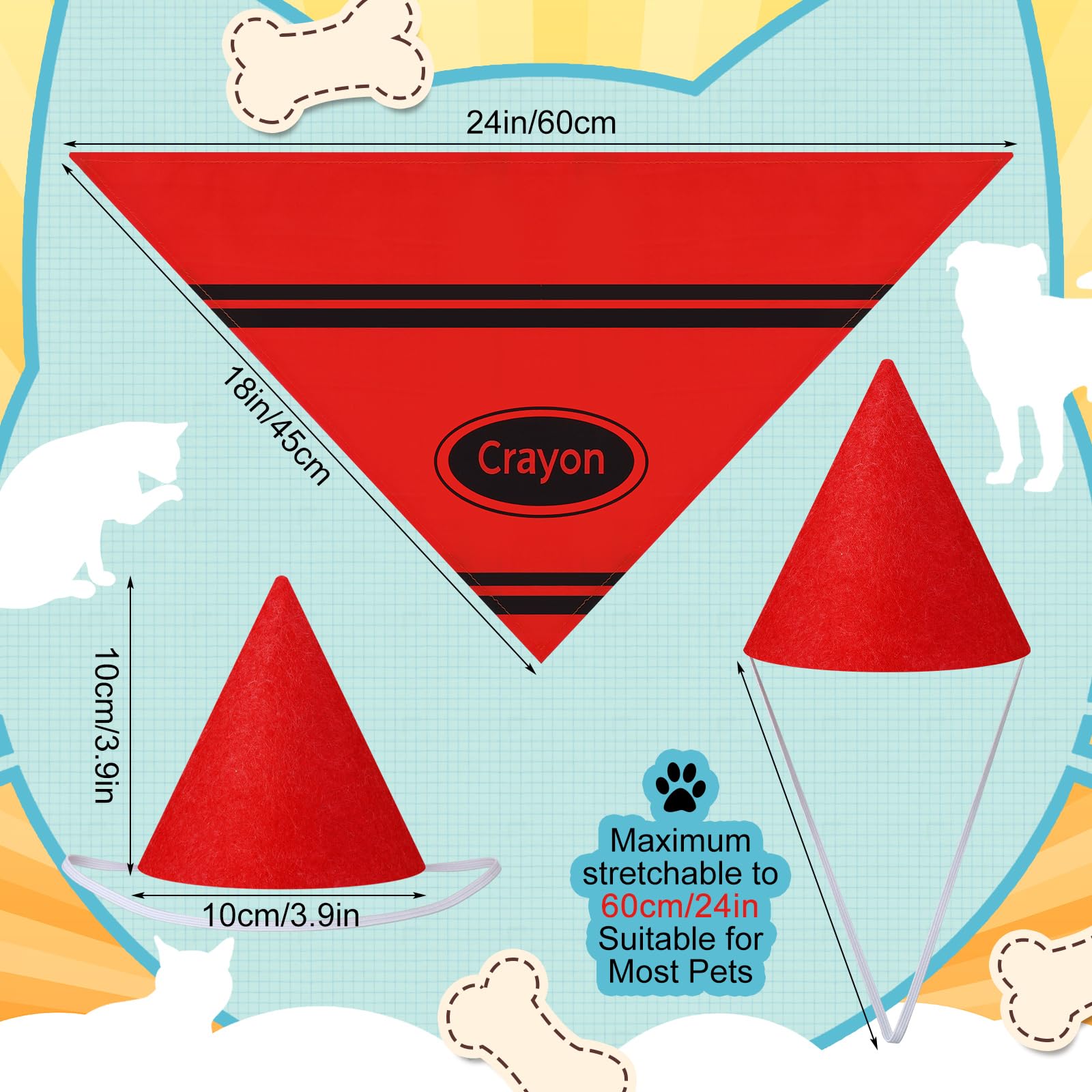 Huhumy 8 Set Halloween Dog Bandanas Costume Crayon Pet Bandana Hat Set Halloween Dog Costume Crayon Triangle Scarf Adjustable Ho