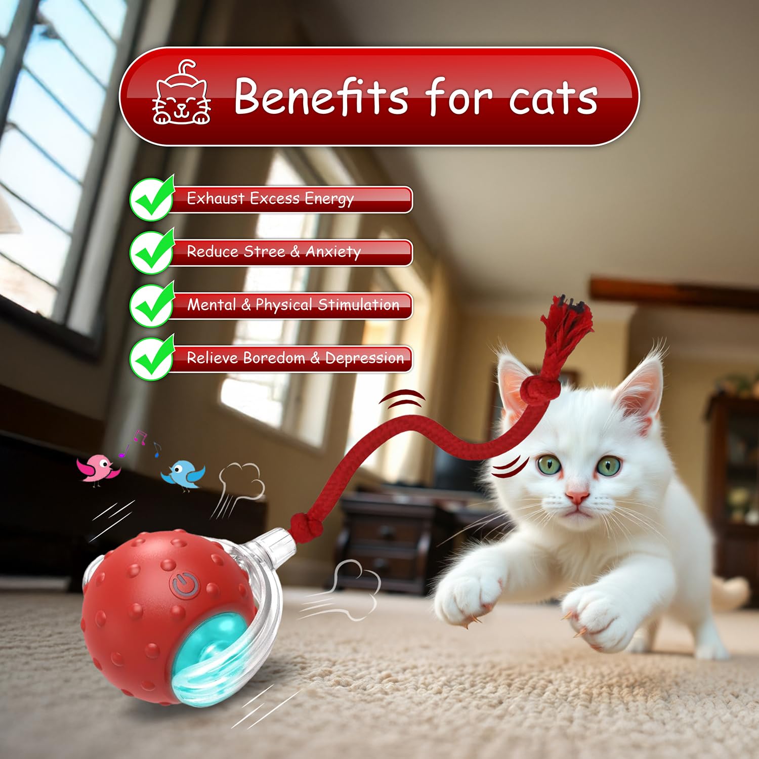 Interactive Cat Toys For Indoor Cats, 360 Smart Automatic Rolling Pet Ball, Rollie Pet Cat Toy, Electric Rolling Ball Dog Toy, M