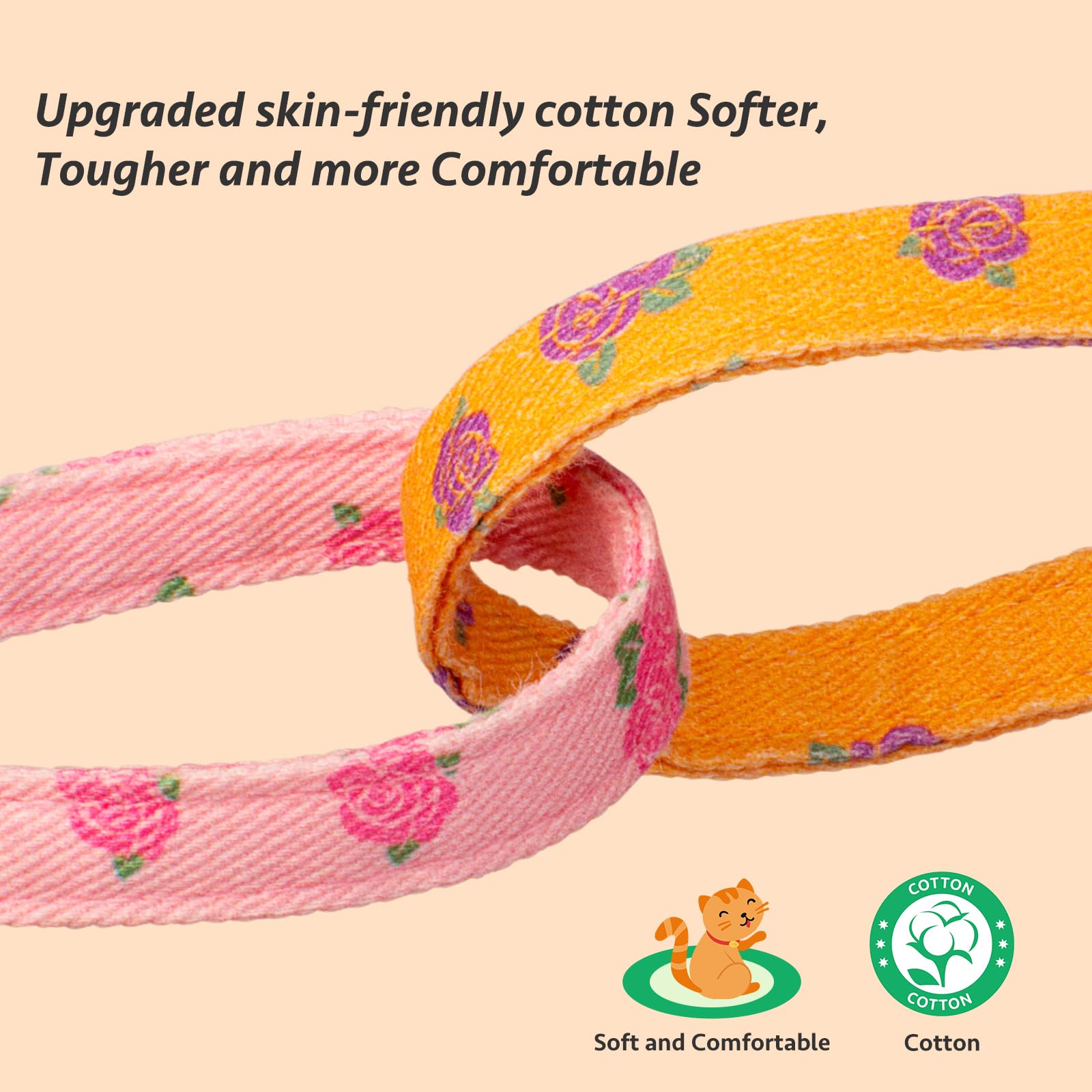 2 Pack Cotton Breakaway Cat Collar Yellow And Pink Rose Pendant Cute Kitten Cat Collar With Bell