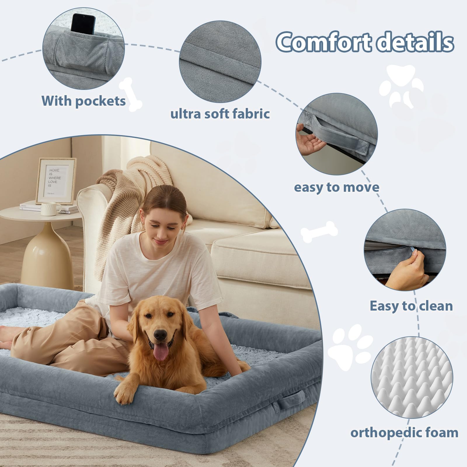 Wnpethome Human Dog Bed - 71' X 46' Orthopedic Dog Sofa With Removable, Waterproof Cover, Extra Large With Bolster Sides