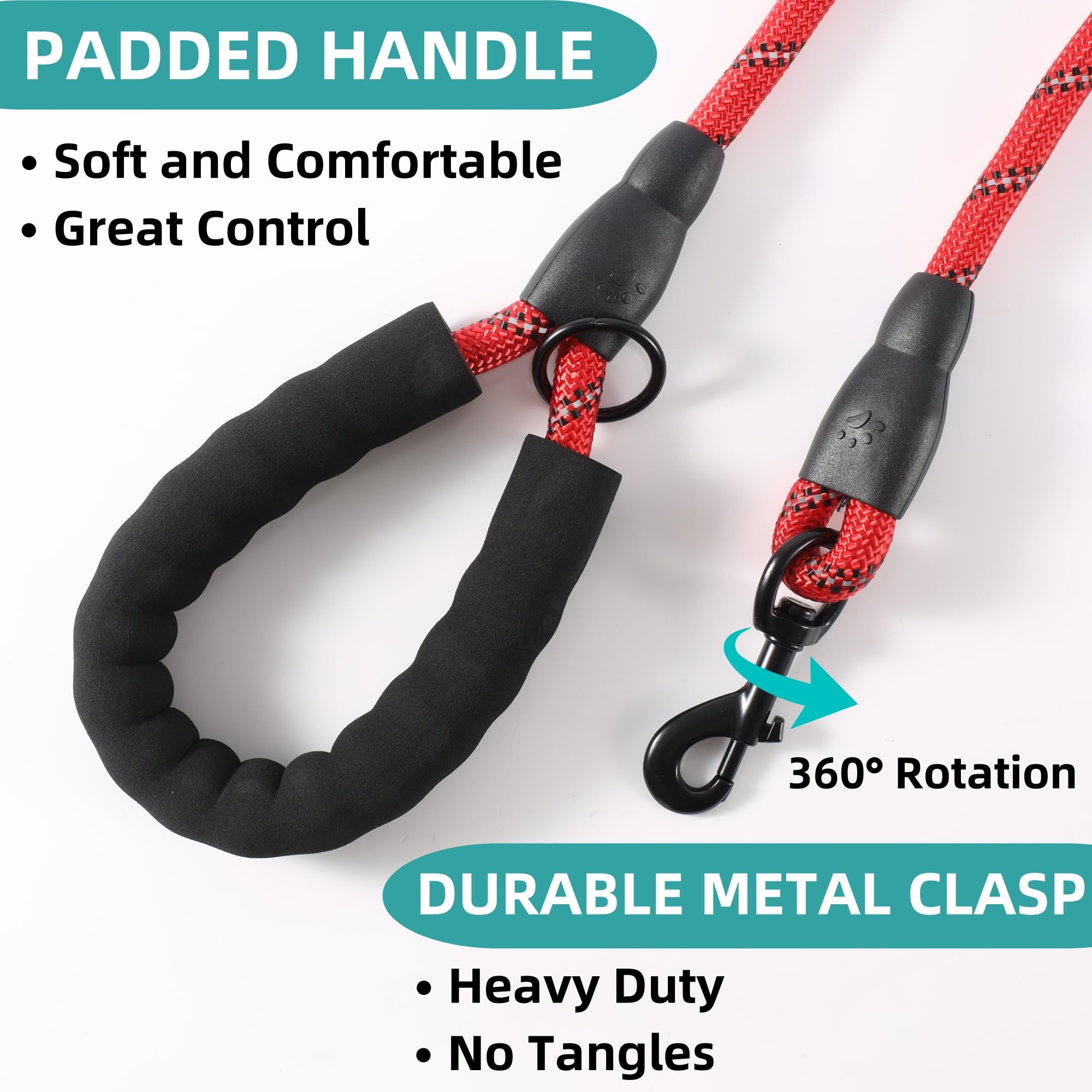 Vimfashi Heavy Duty Dog Leash With Comfortable Padded Handle And Highly Reflective Threads Pet Leashes For Medium Or Large Dogs