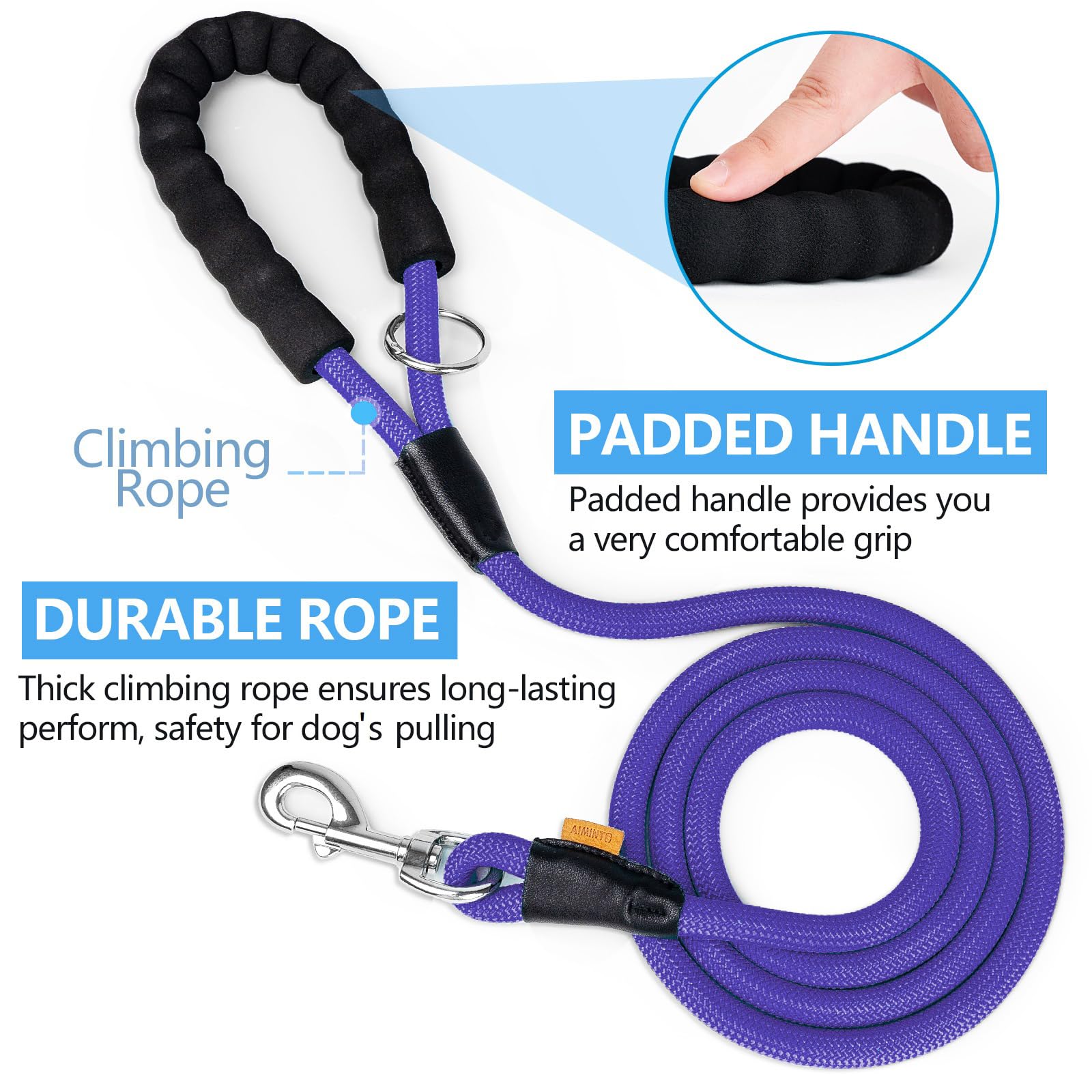 Aiminto Dog Leash, Braided Rope Traction - Walking Training Lead for Small Dogs ((1/3 '') x 6FT, Purple)
