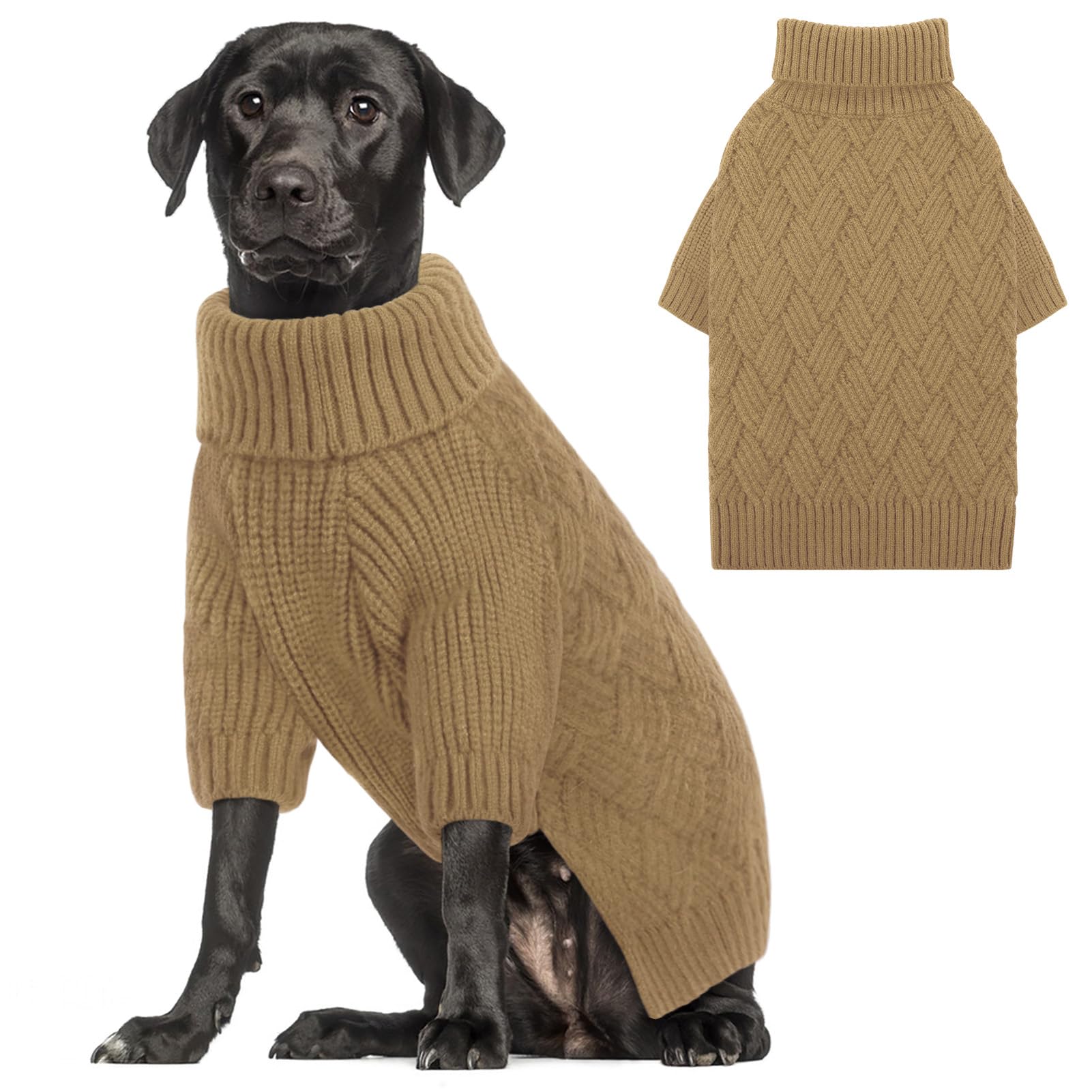 AOFITEE XXL Dog Sweater - Large Dog Turtleneck for Female & Male, Solid Brown Winter Sweater for Golden Retriever, Labrador, Dob