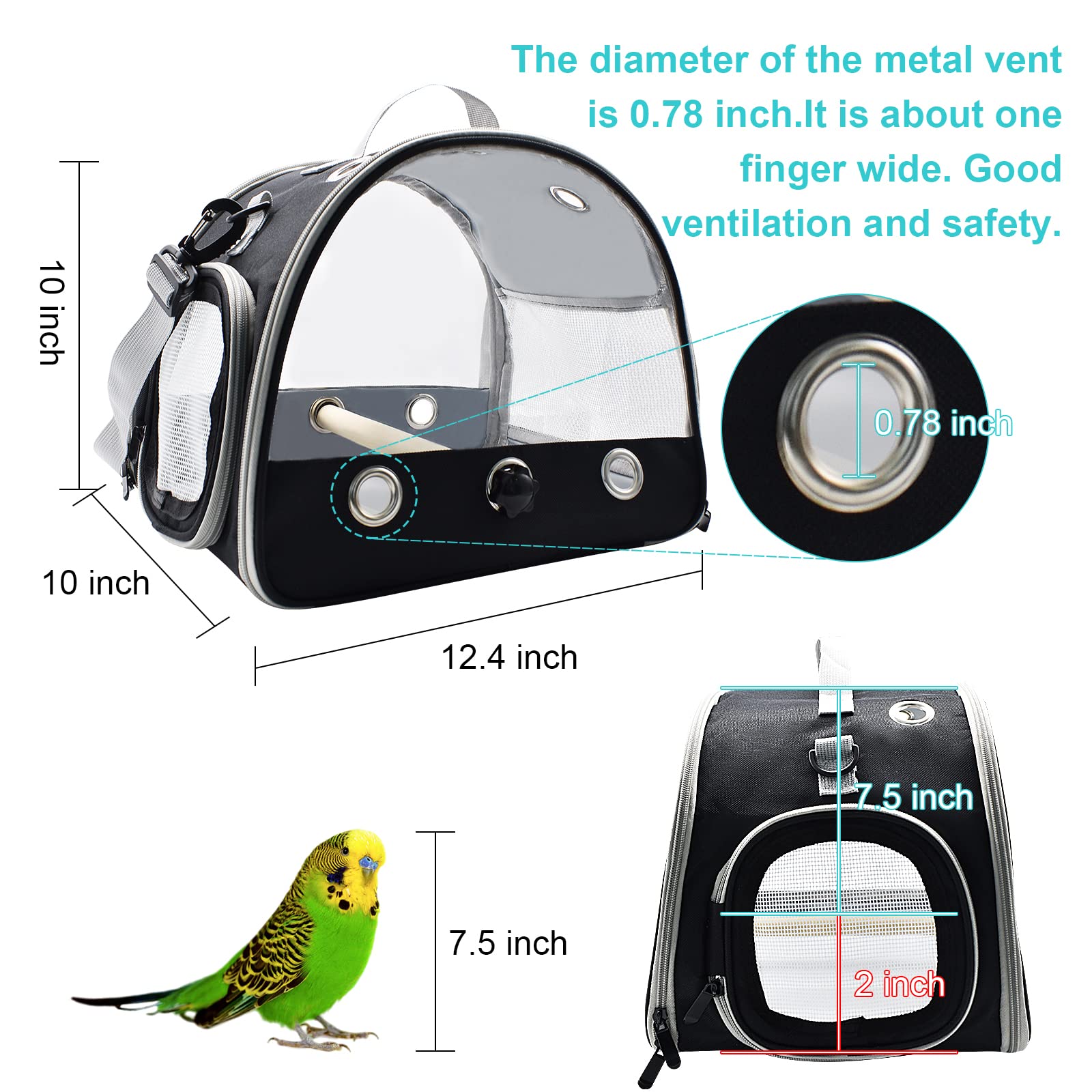 Bird Travel Carrier With Standing Perch ,Lightweight Breathable Parrot Outgoing Bags, Small Pet Carrier Bag With Shoulder Strap,Bird Rat Guinea Pig Squirrel Carrier