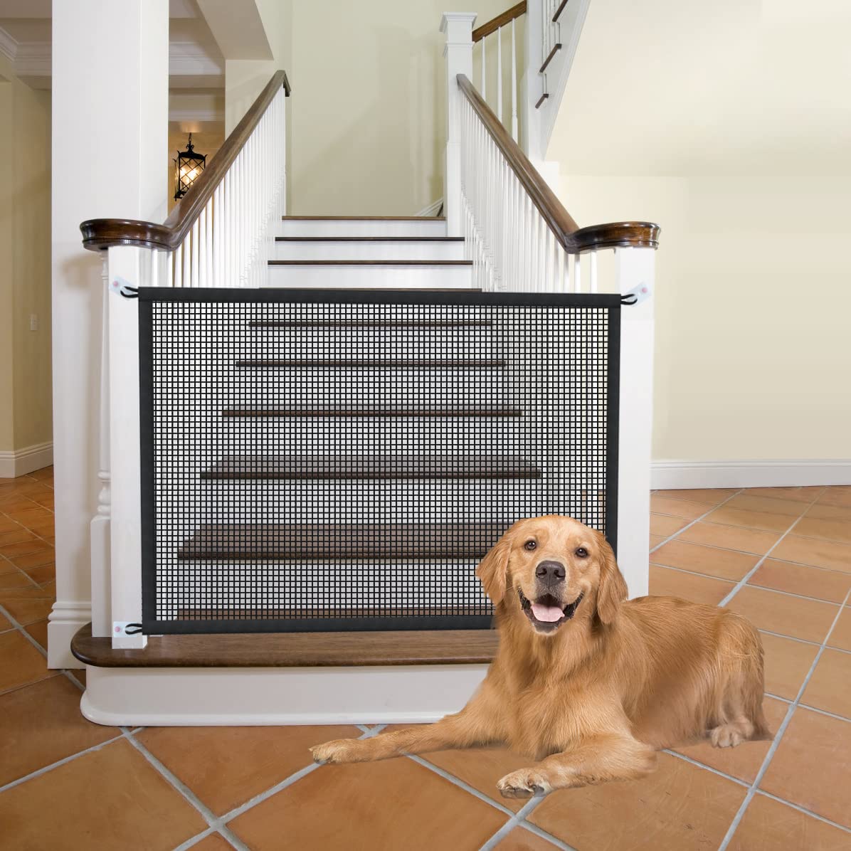 Dog Gate For Stairs Pet Gates For The House: Dogs Screen Mesh Gate For Doorways Stairways Indoor Safety 29 Inches Tall, 38 Inch Wide