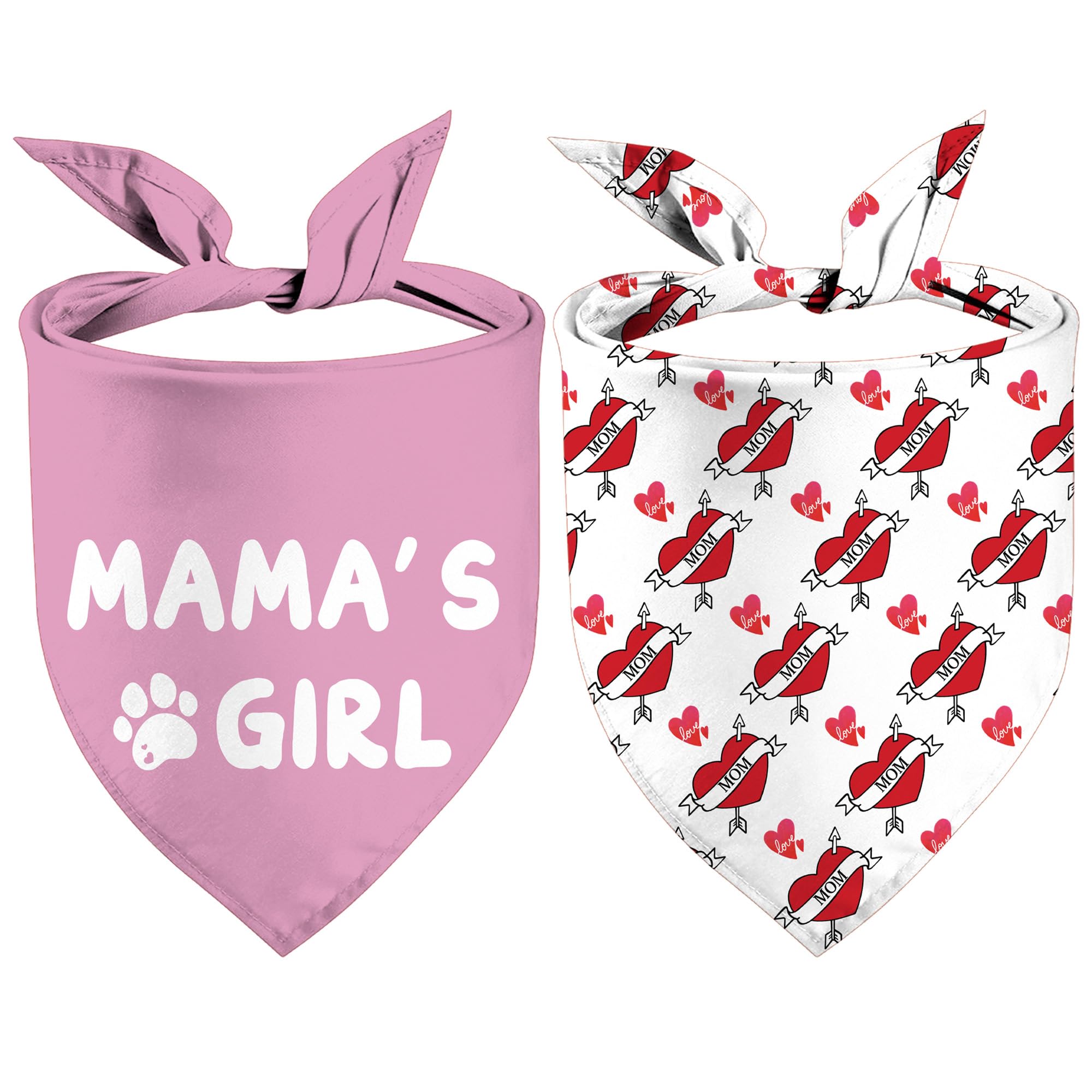 Mother'S Day Dog Bandanas Mom Heart Reversible Pet Scarf 2 Pack Happy Mama'S Girl Puppy Pink Dog Kerchief