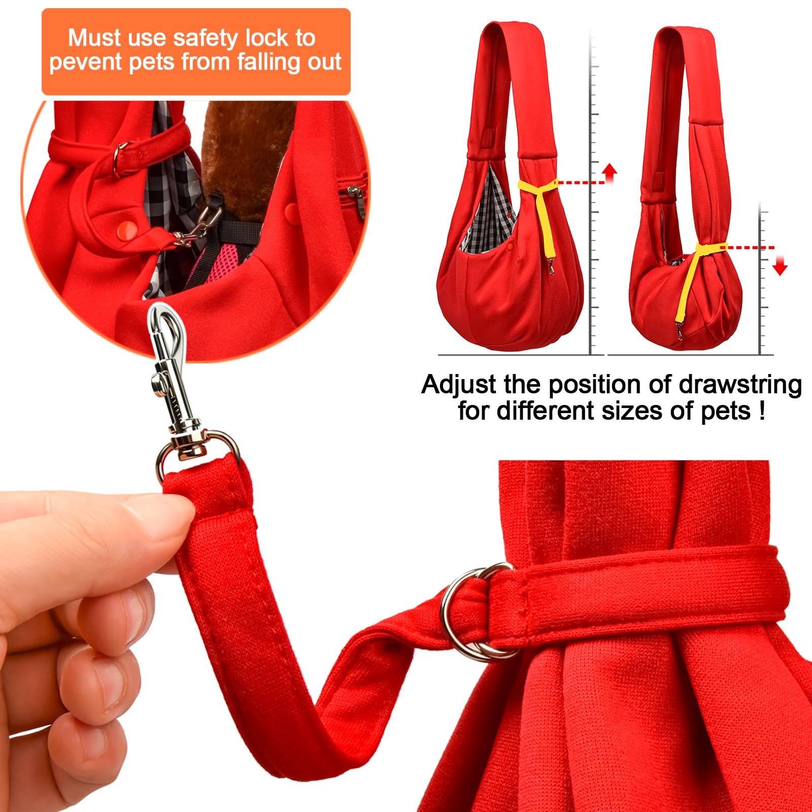 Tomkas Small Dog Sling Carrier - Zipper Pocket & Classic Strap - For 3-10 Lbs Pets(Red)