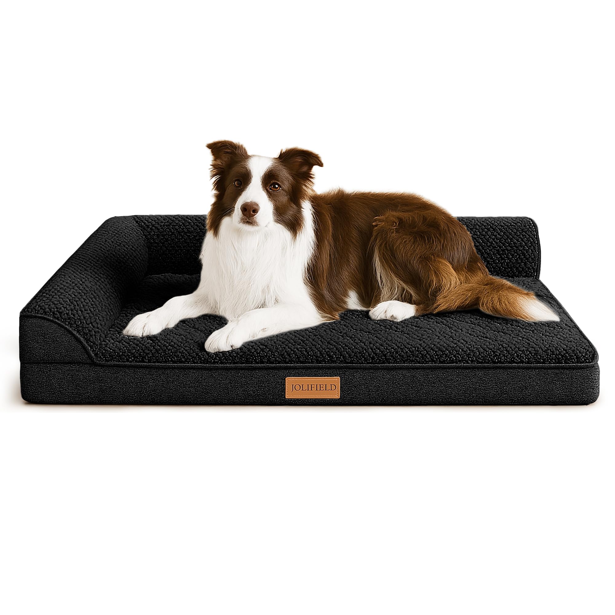 Jolifield Orthopedic Jacquard Dog Bed For Large Dogs, Waterproof L Shaped Large Pet Sofa Bed With Washable Removable Cover, Non-