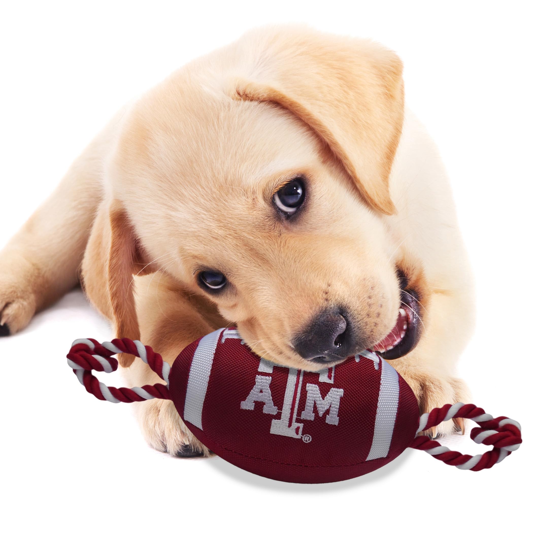 Pets First Ncaa Texas A&M Aggies Football Dog Toy, Tough Quality Nylon Materials, Strong Pull Ropes, Inner Squeaker, Collegiate Team Color
