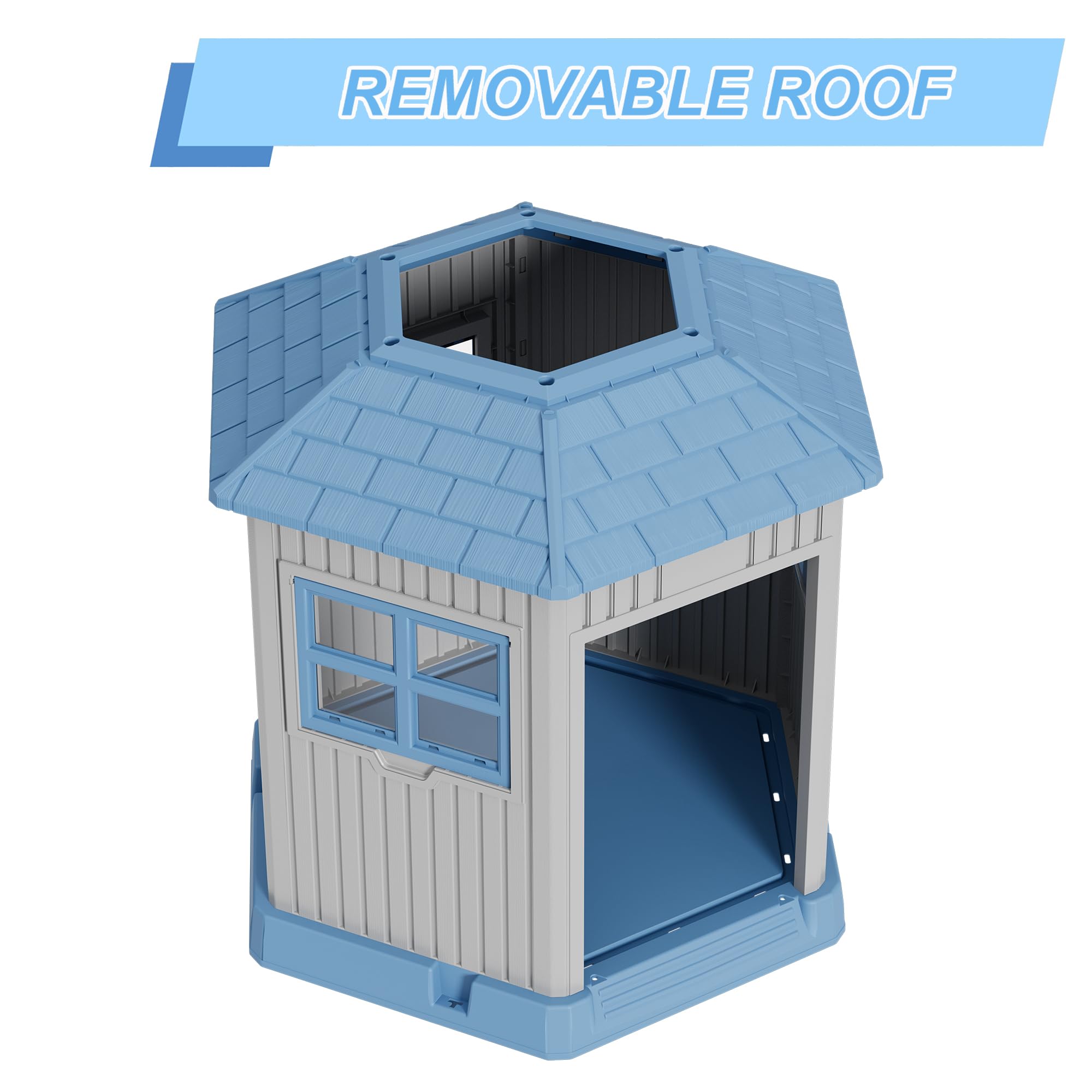 Fancyango Dog House for Small Medium Dogs, Weatherproof, Elevated Floor, 36.61''L x 29.5''W x 37.4''H, Blue-Grey, Model