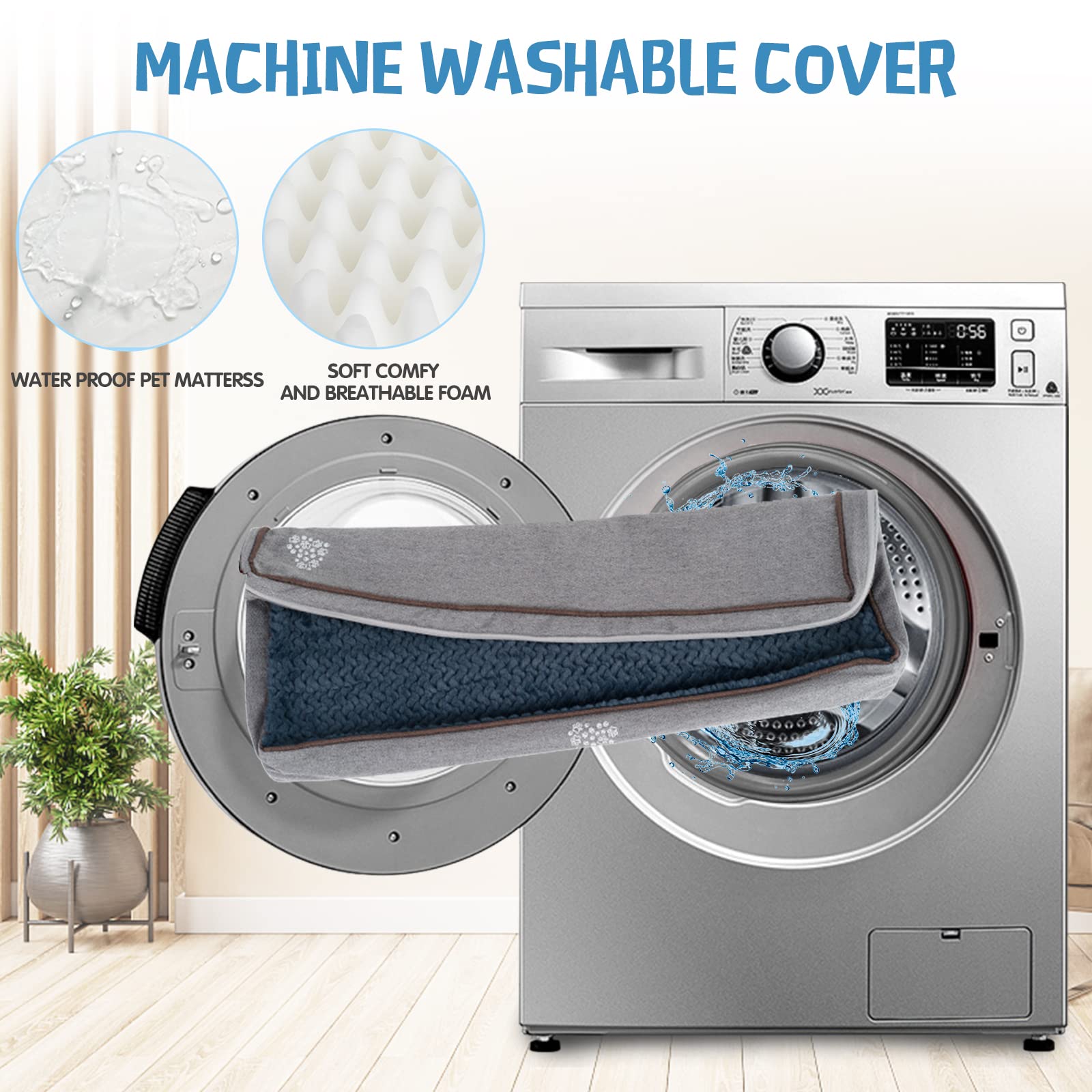 Vankean Dog Bed Soft Crate Pad Mat Reversible Cool & Warm, Washable Comfy Kennel Pad With Orthopedic Egg-Crate Foam For Small Medium Large Dogs, Water-Resistant Pet Bed, Gray/Dark Blue