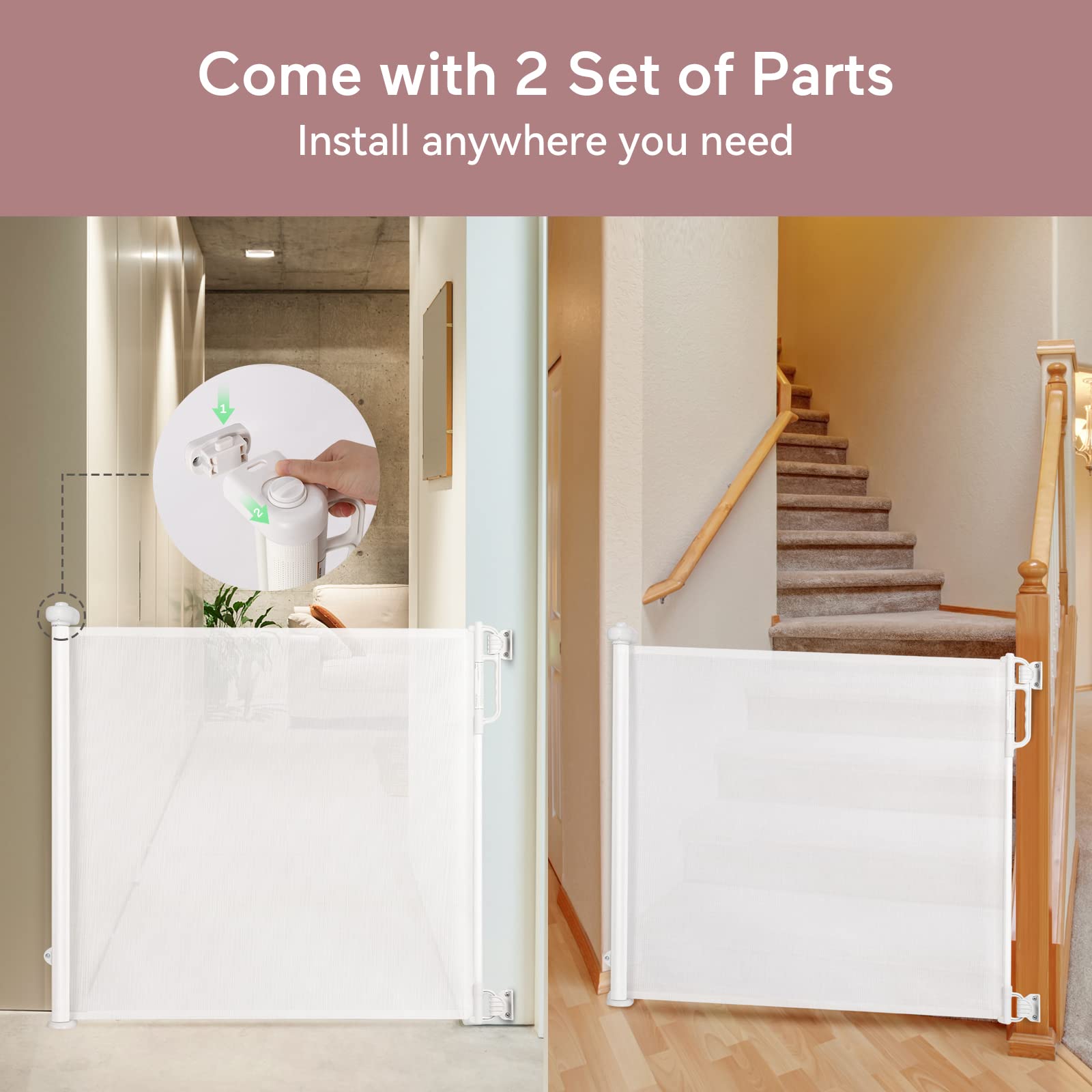 Momcozy Retractable Baby Gate, 41" Tall x 71" Wide, Mesh Safety Gate for Doorways, Stairs, Indoor/Outdoor, White, Model USVC-AM07-41