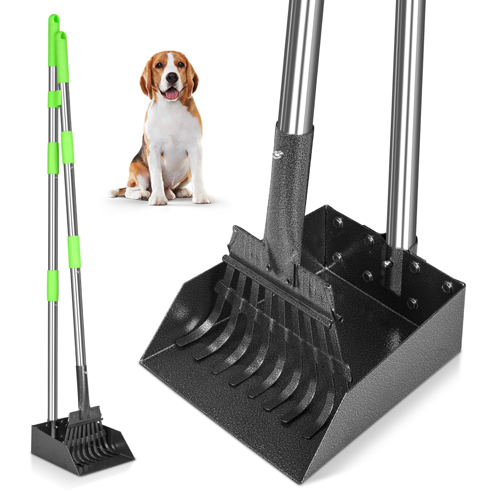 Tooge Pooper Scooper, Dog Pooper Scooper Long Handle Stainless Metal Tray And Rake For Medium Small Dogs Heavy Duty Pet Supplies To Use For Grass, Dirt Or Gravel