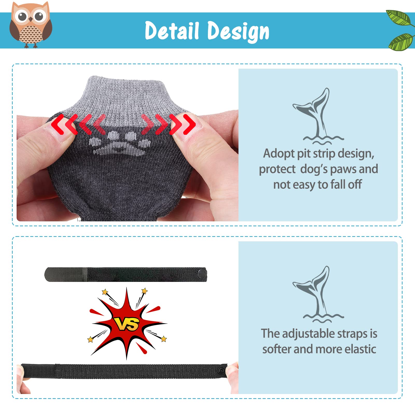 Scenereal Double Side Anti-Slip Dog Socks With Adjustable Straps, Non-Slip Dogs Sock For Hardwood Floors To Stop Licking Paws, Slipping, Paw Protectors For Small Medium Large Dogs
