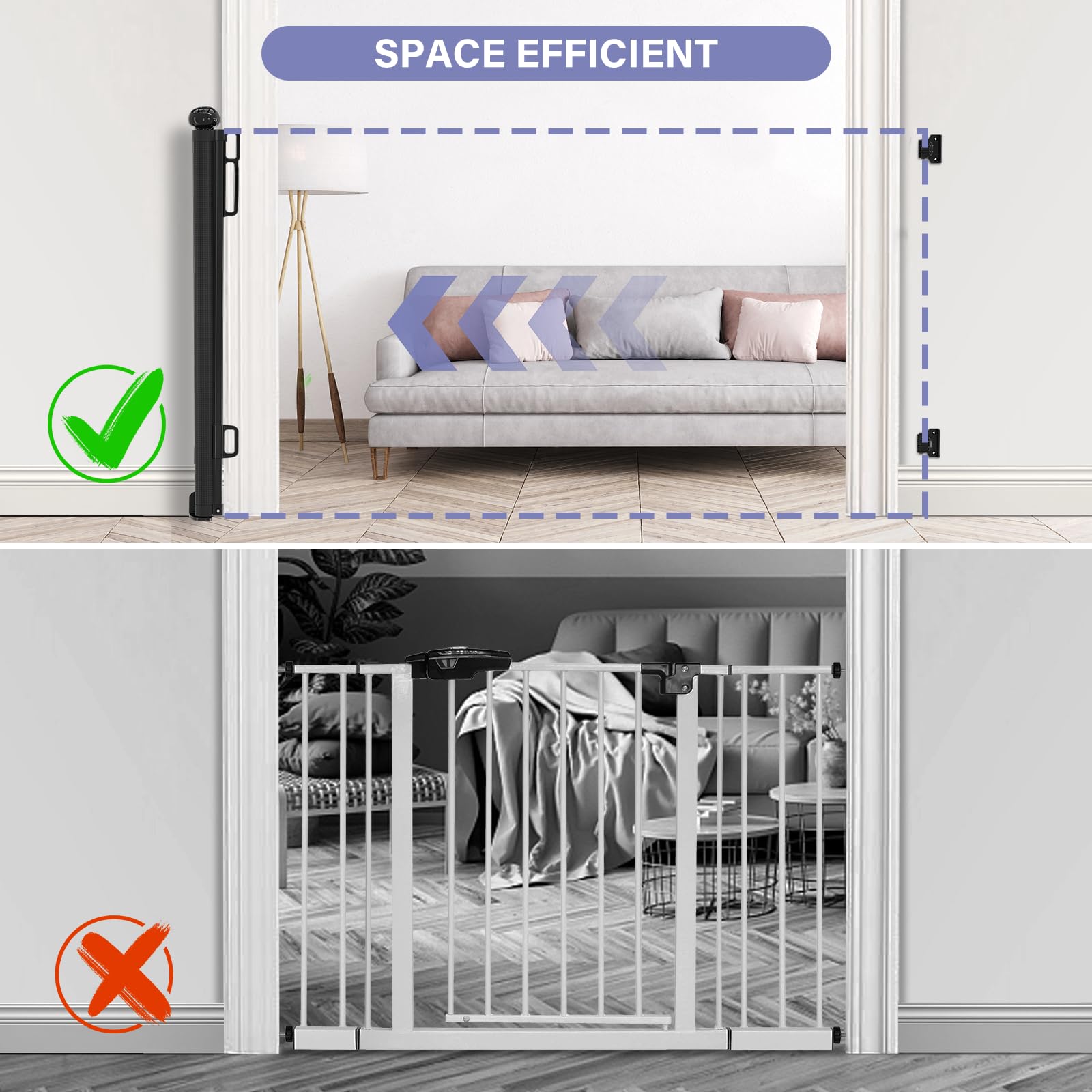 Probebi Retractable Baby & Dog Gate - Extra Wide (54' W X 34' H), Ideal For Stairs, Hallways, Doorways, Deck & Porch