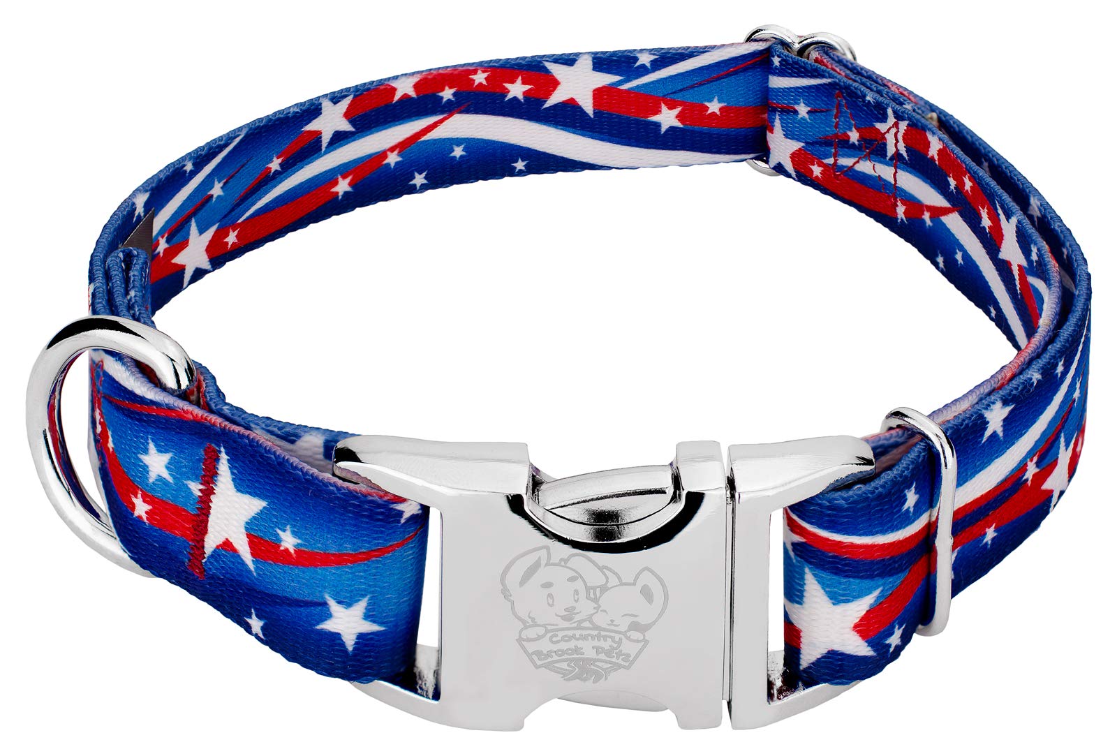 Country Brook Petz - Premium Star Spangled Dog Collar - Americana Collection Featuring Patriotic Designs (1 Inch, Large)