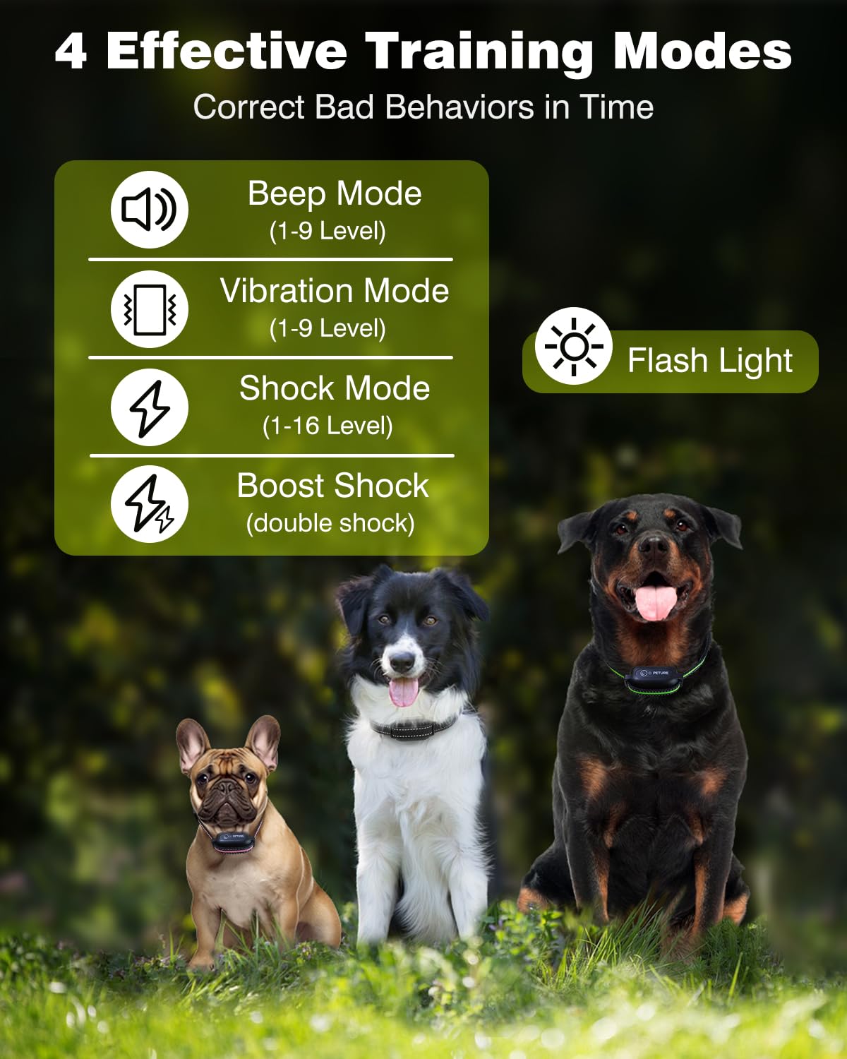 3 Dogs Shock Collar with Remote 3 Pack - 3300FT Rechargeable, IPX7 Waterproof Dog Training Collar with Fashlight, E Collar for S