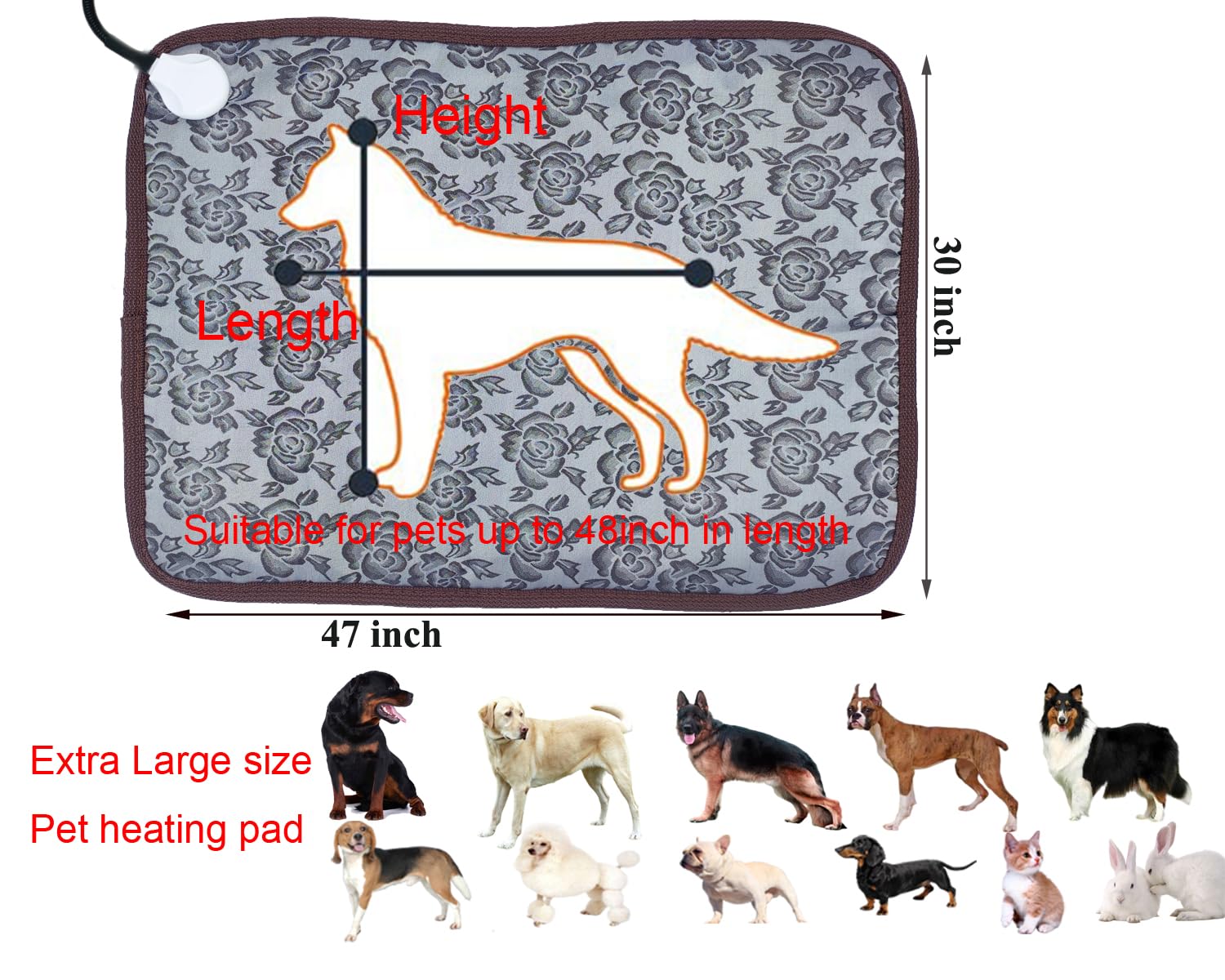 Deoman Extra Large Pet Heating Pad For Dogs, Cats & Puppies - Electric Heated Bed Mat & Blanket For Whelping Box & Outdoor Dog H