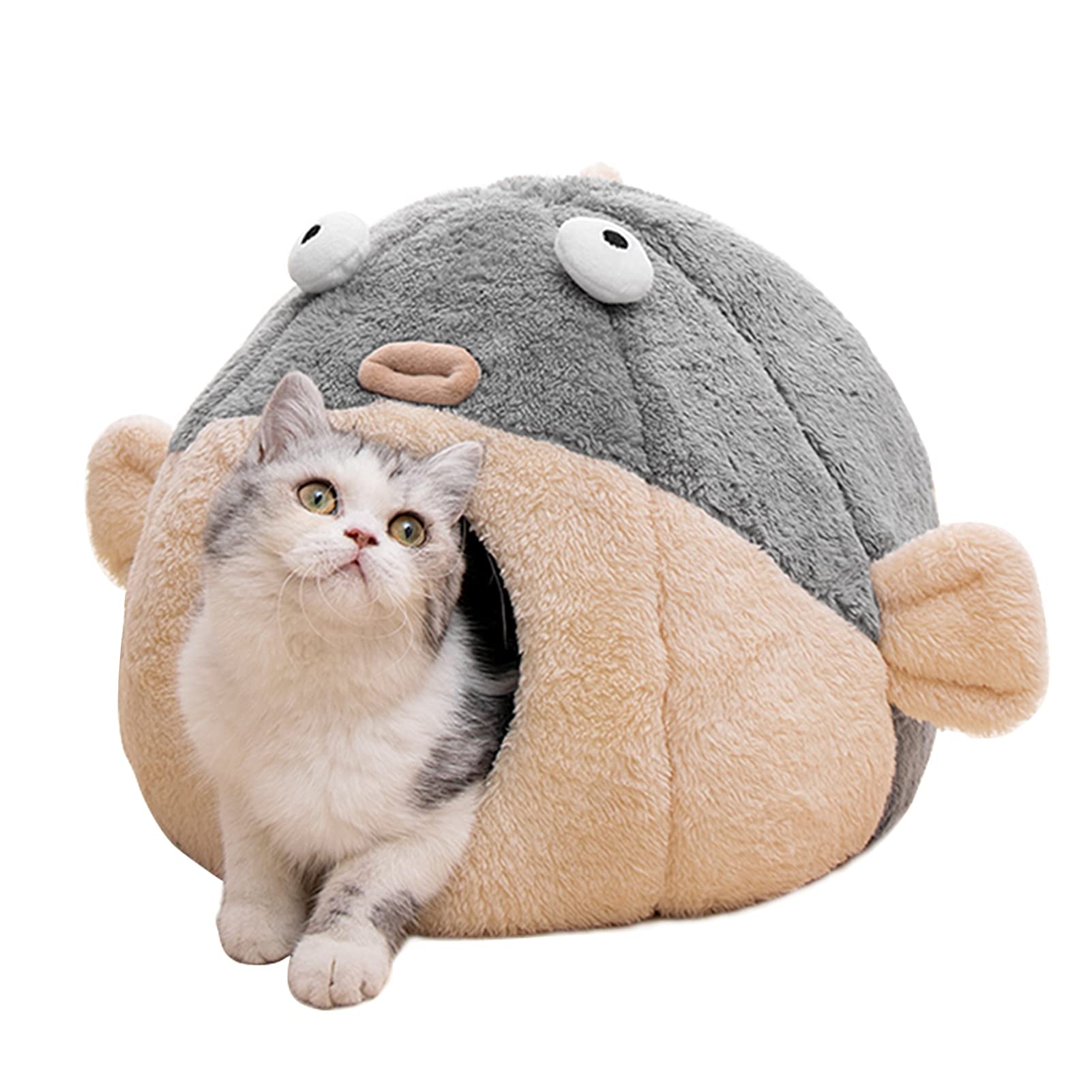 Cat Beds For Indoor Cats - Cat Bed Cave With Removable Washable Cushioned Pillow,2 In 1 Super Soft Animal-Shape Cat Tent For Kit