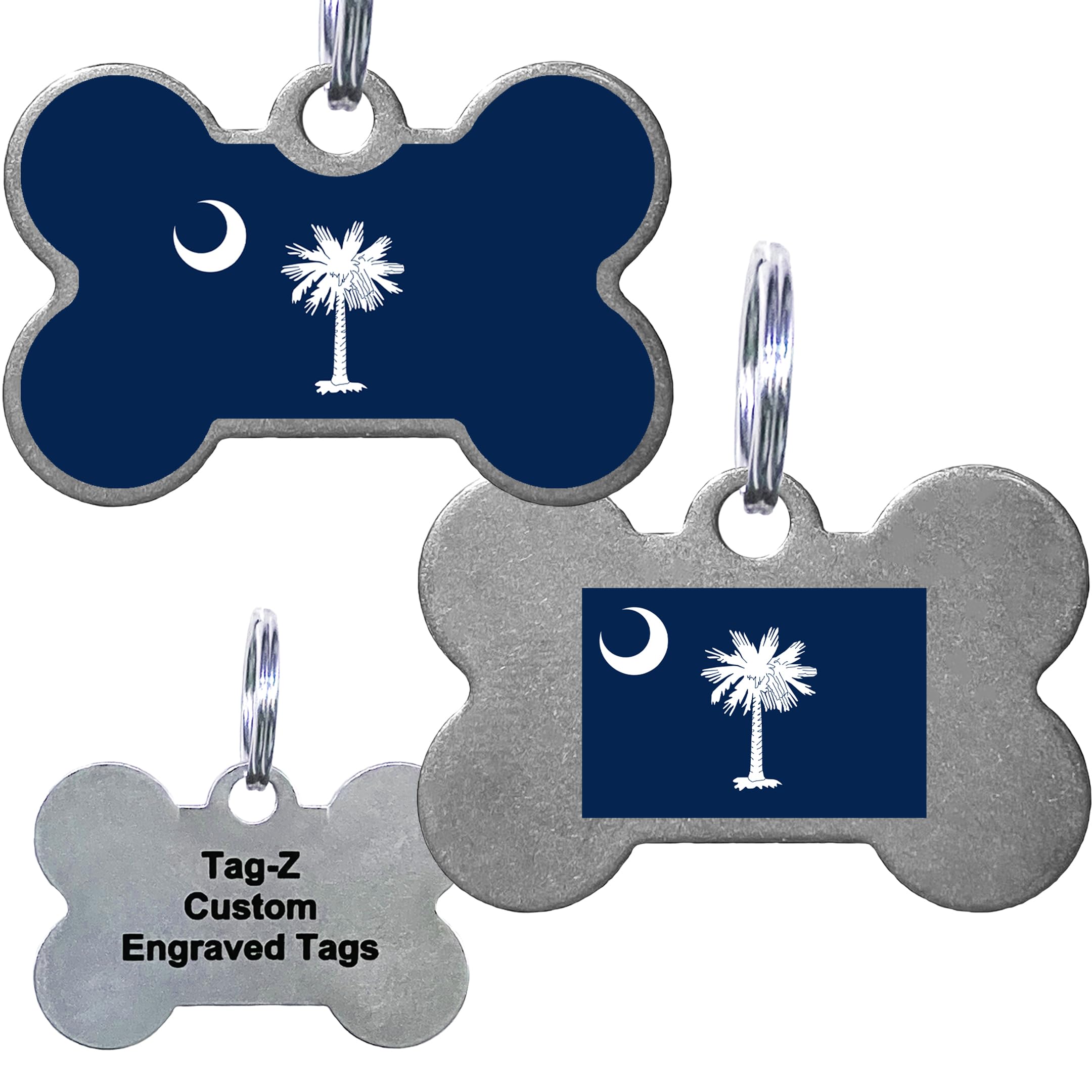 South Carolina Flag Pet Id Tags, Custom Printed And Laser Engraved Bone