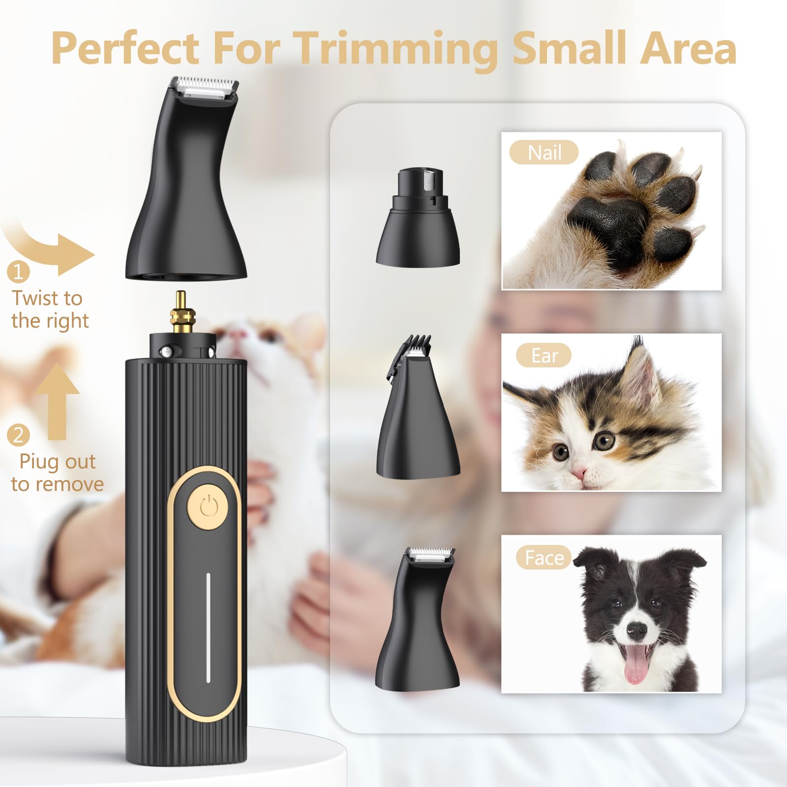 Gooad Dog Clippers - Low Noise Rechargeable Cordless Grooming Kit for Heavy Coats - Gold & Black