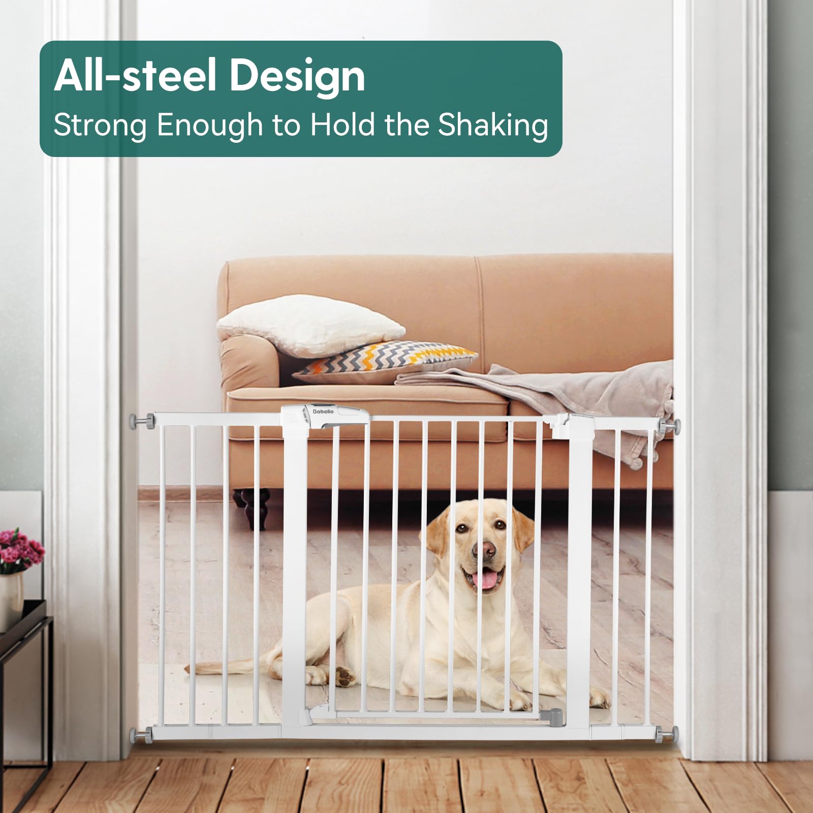 Babelio Baby Gate, 29-48 Inch Auto Close Pet Gate PressGuard P7, Easy Install Pressure-Mounted Safety Gate, Extra Wide Pet Gate