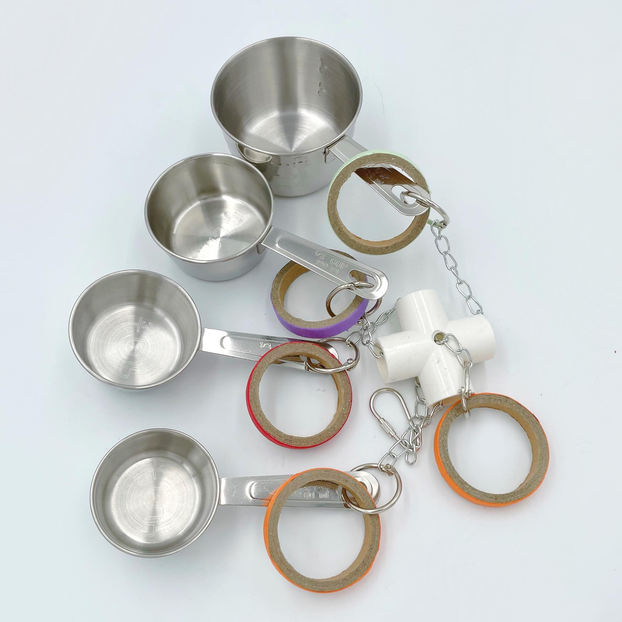 Gilygi Durable Bird Parrots Pots And Bagel Toys, Pullable Stainless Steel Cup And Cardboard Ring Toys For Amazons Mini Macaws Af