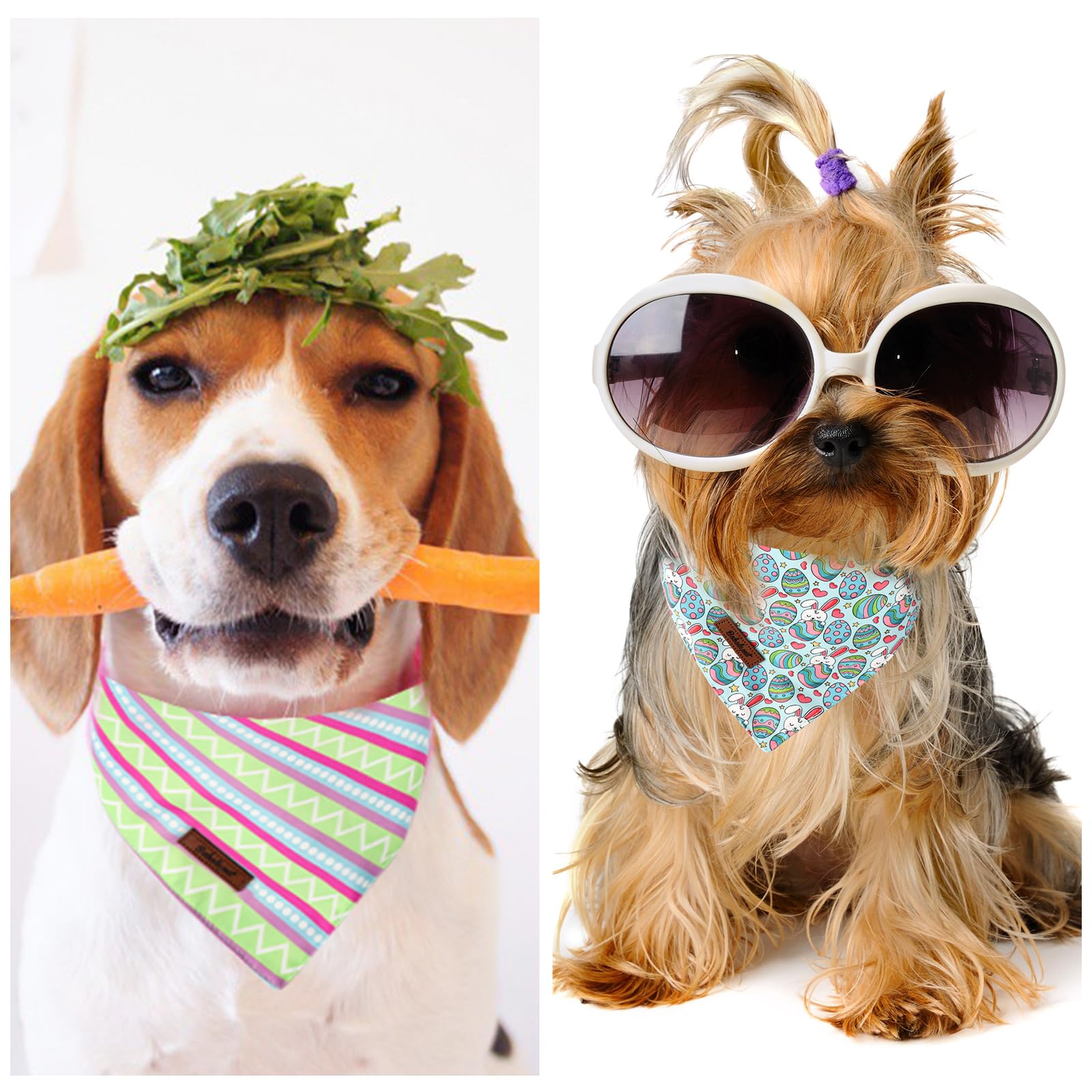 Babole Pet Easter Dog Bandanas 2 Pack, Easter Eggs & Egg Stripe Pattern Easter Dog Scarf Bib For Boy And Girl, Cute Holiday Band