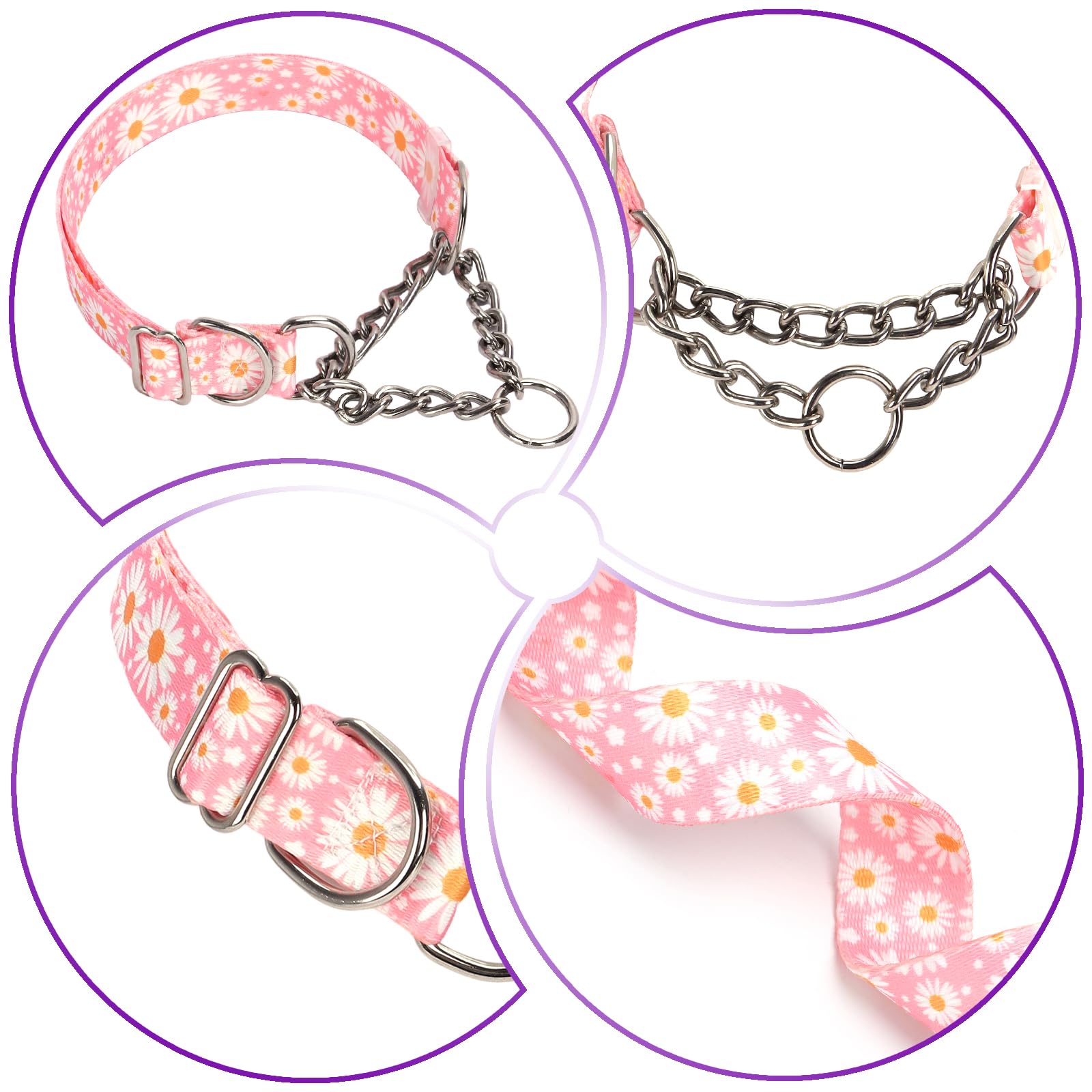 Stainless Steel Chain Martingale Dog Collar, No Pull Slip Cinch Choker Choke Collar Training Escape Proof Heavy Duty Dog Collar