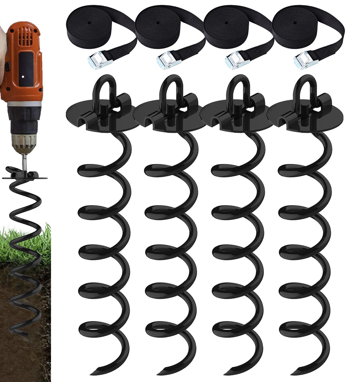 Eurmax Usa 4-Pc Pack Trampoline Anchor Spiral Stakes Heavy Duty Anchor Kit For Trampoline, Tents, Tarps, Canopies,Car Ports,Dog Tie Out And Etc (Orange)