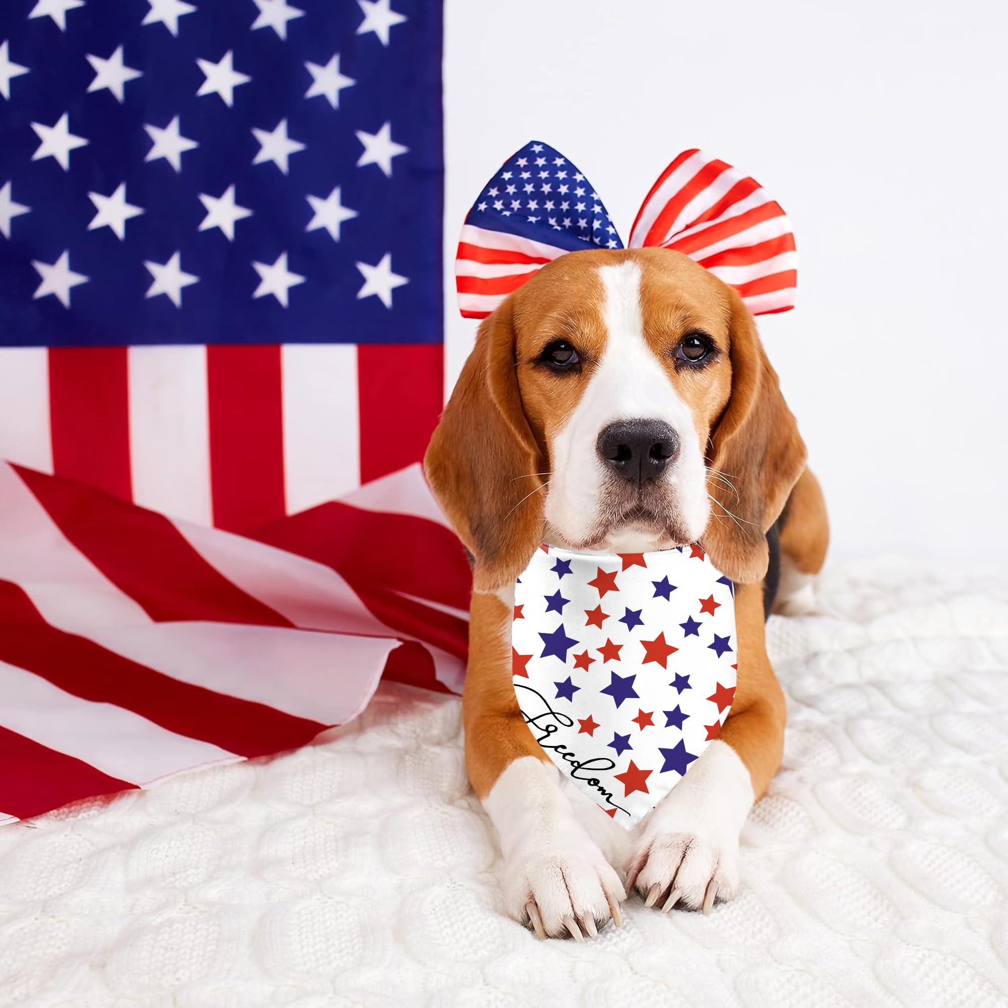 4Th Of July Dog Bandanas, Reversible Dual-Layer Patriotic Theme Design 2 Pack, Freedom Independence Day Square Dog Kerchief, Ame