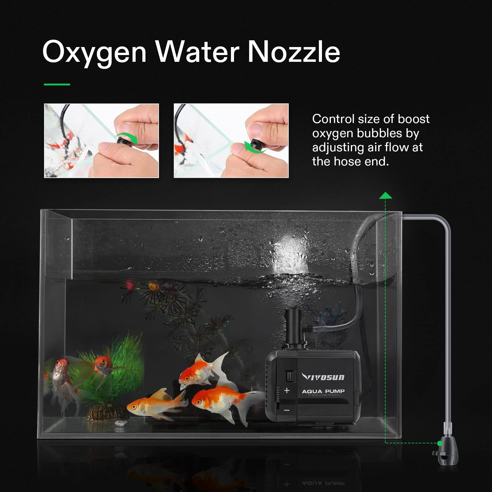 Vivosun 2-Pack 210Gph Submersible Pump(800L/H, 8W), Ultra Quiet Water Pump With 3.3Ft High Lift, Fountain Pump With 5Ft Power Cord, 2 Nozzles For Fish Tank, Pond, Aquarium, Statuary, Hydroponics