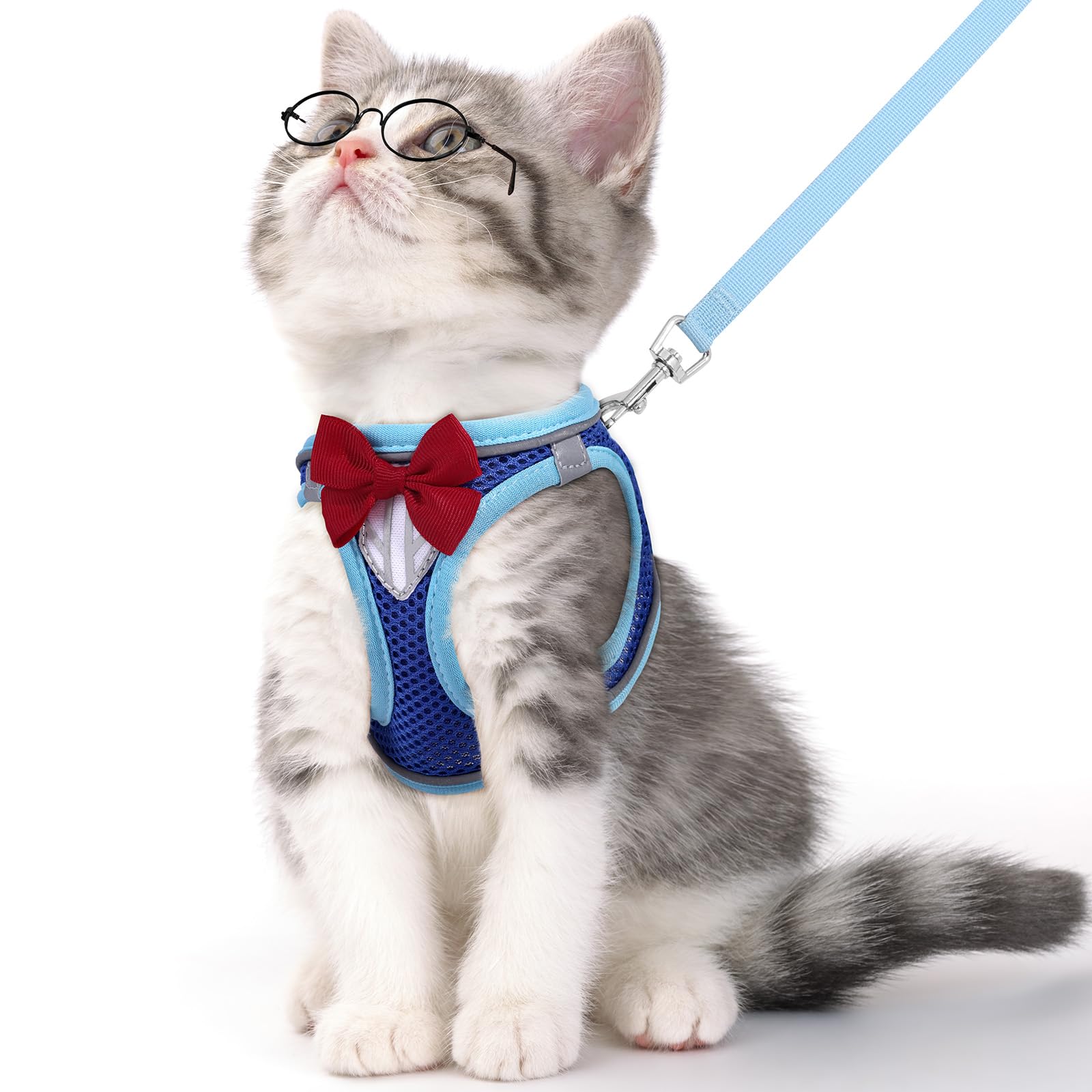NCMAMA Cat Vest Harness and Leash Set for Walking Escape Proof, Adjustable Kitten Harness Breathable Mesh with Reflective Strips