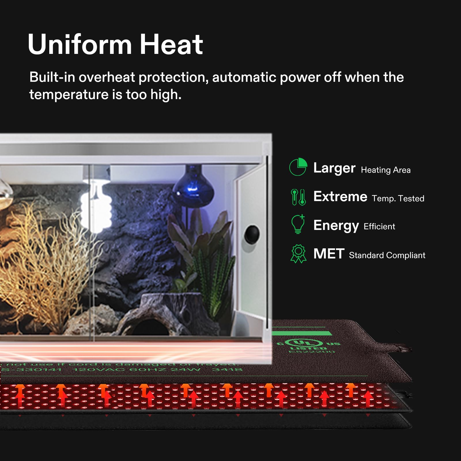 Vivosun Reptile Heating Pad 8X18 Inch With Thermostat Combo Under Tank Terrarium Heating Mat For Turtles, Lizards, Frogs, And Ot