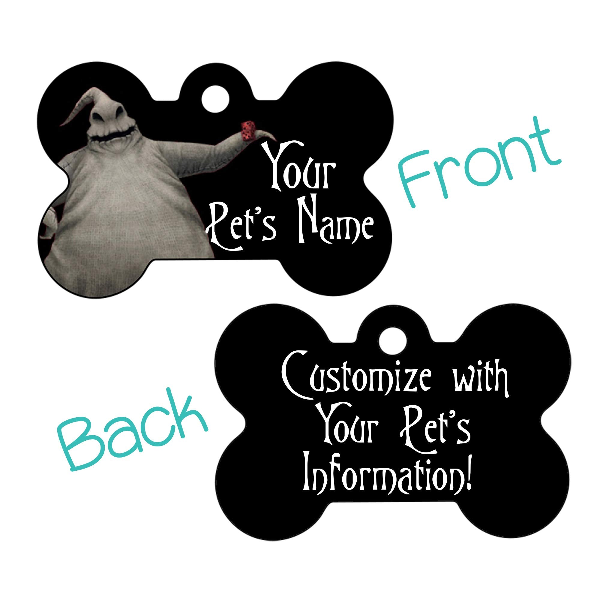 Double Sided Pet Id Tags For Dogs & Cats Personalized For Your Pet (Oogie Boogie, Bone Shaped)