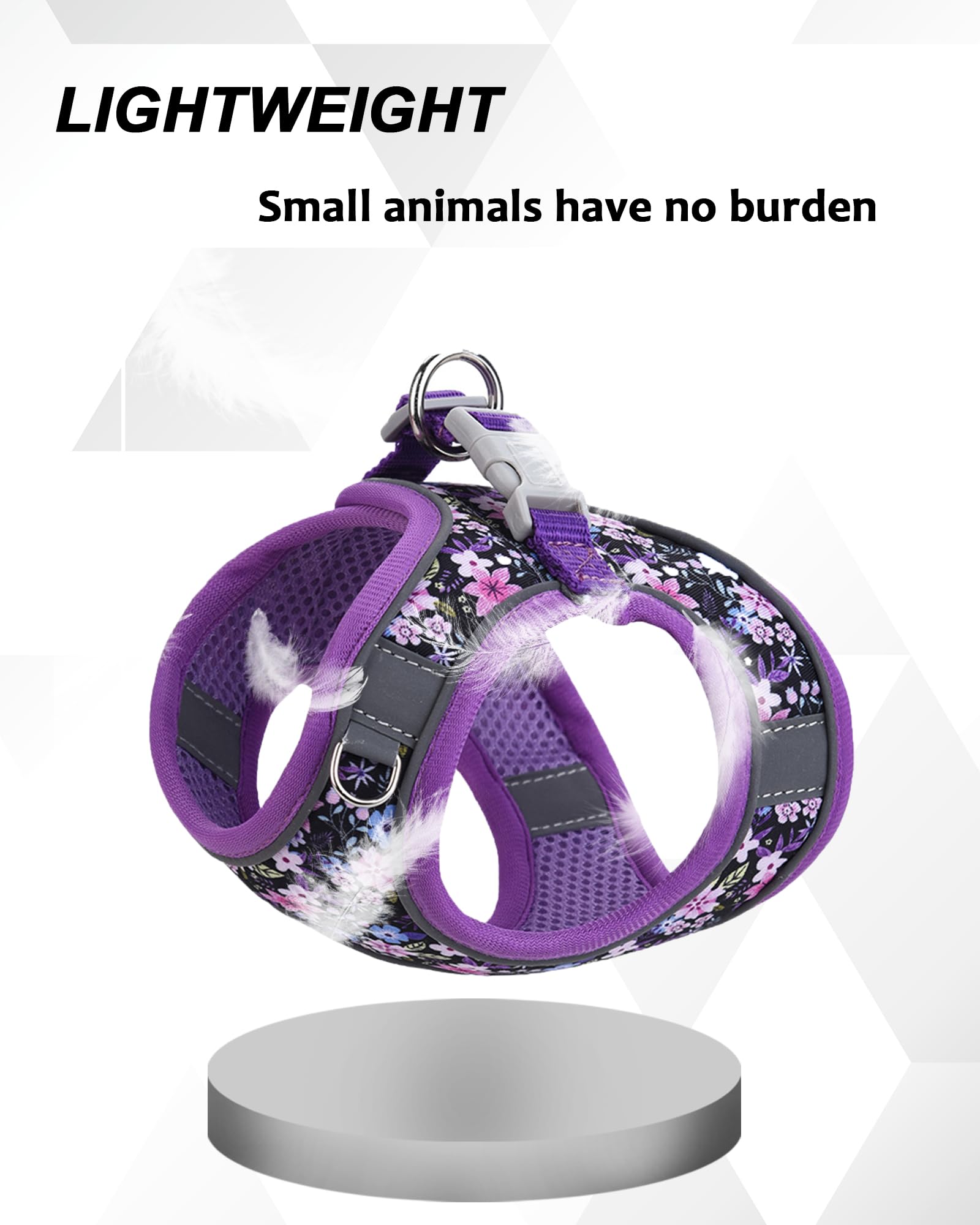JUFOO XS Purple Flower Pattern Dog Harness and Leash Set,No Escape Easy Walk Puppy Harnesses for Training Walking,Breathable Adj