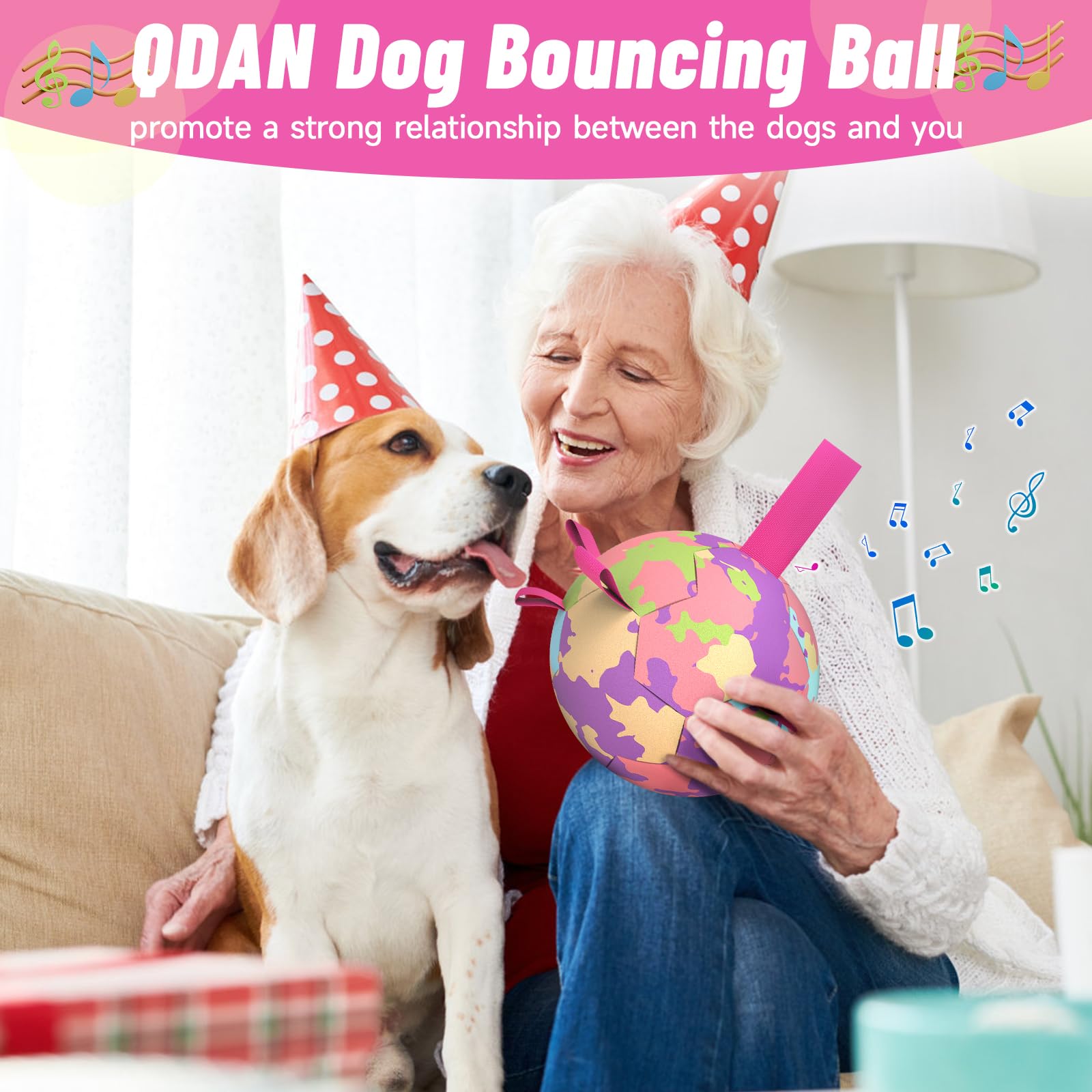 Qdan Interactive Dog Toys Soccer Ball: Bouncing Ball For Dogs, Jumping Dog Balls With Recording And Music Modes, Puppy Birthday