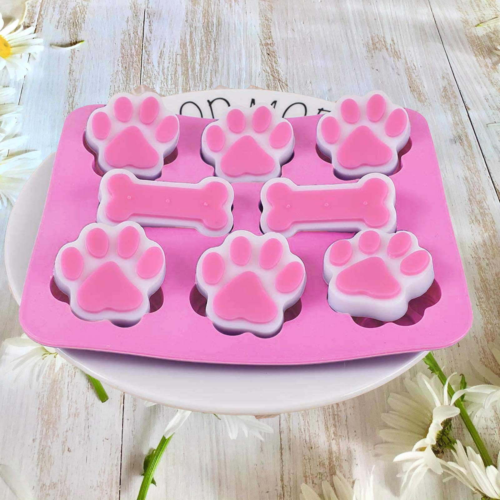Shxmlf Dog Baking Supplies, Dog Treat Silicone Molds,Stainless Steel Puppy Paw Bone House Cookie Cutters, with 100 Pieces Dog tr