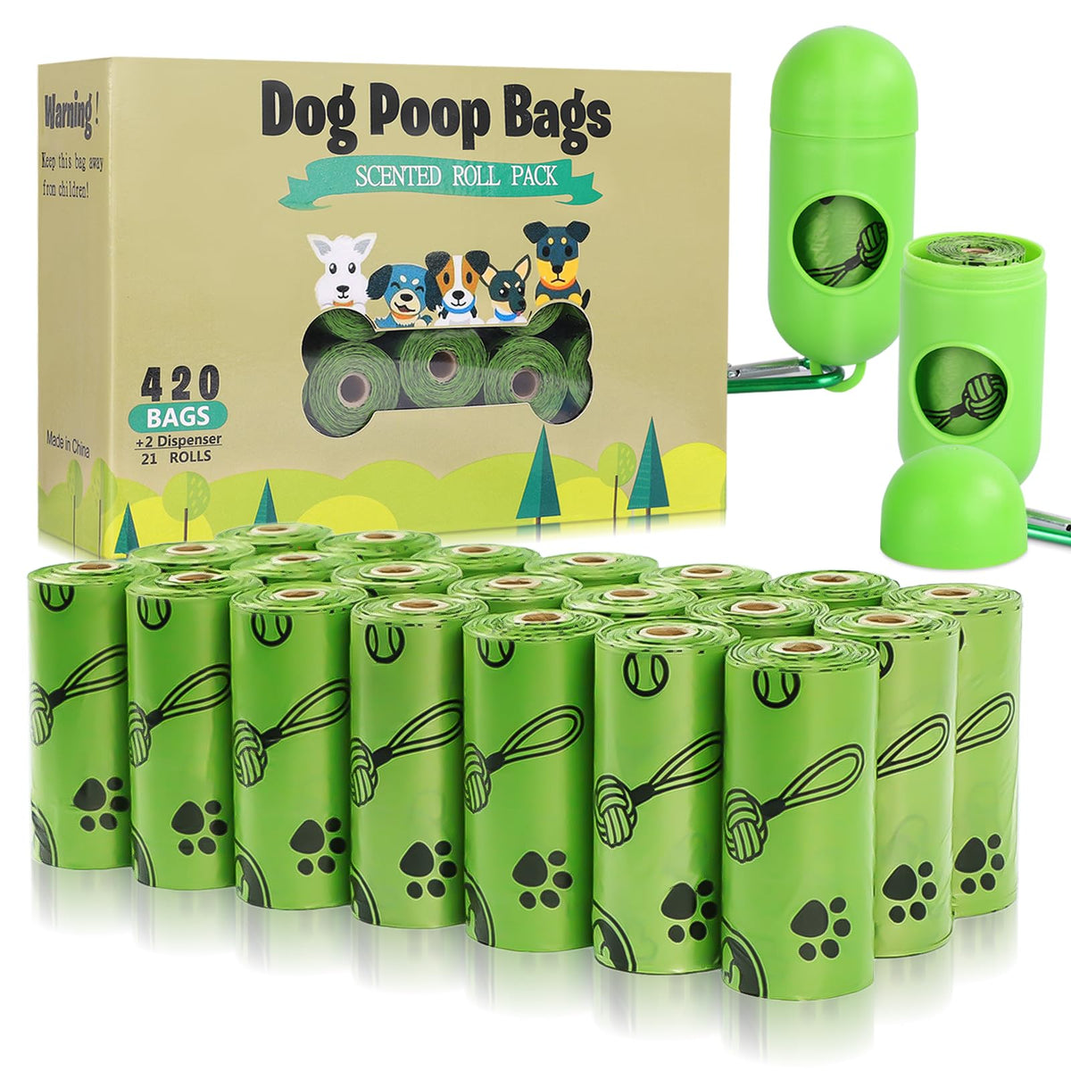 TVOOD Dog Poop Bags(420 Count), Scented Poop Bags for Dogs Leak Proof Doggie Poop Bag Refills Rolls Pet Waste Bags with 2 Free D