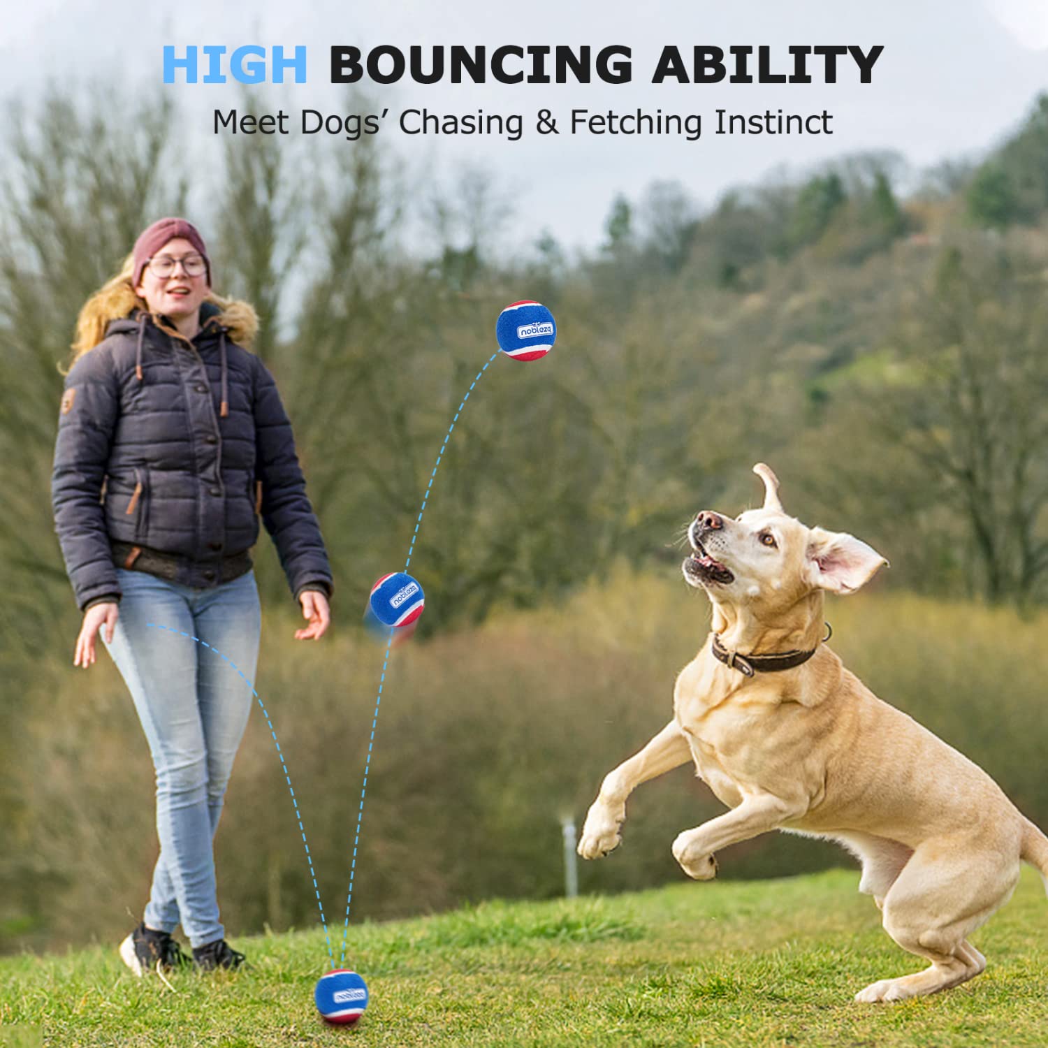 Nobleza Dog Tennis Balls 12 Pack, Durable Bouncy Floatable Squeaky Tennis Balls for Dogs for Fetch & Exercise, Training Interact