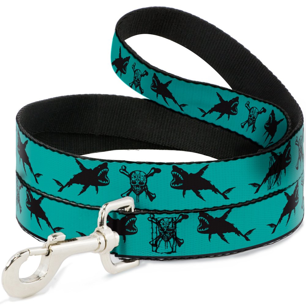 Dog Leash Pirates Skull Crossbones Sharks Turquoise Black 4 Feet Long 1.5 Inch Wide