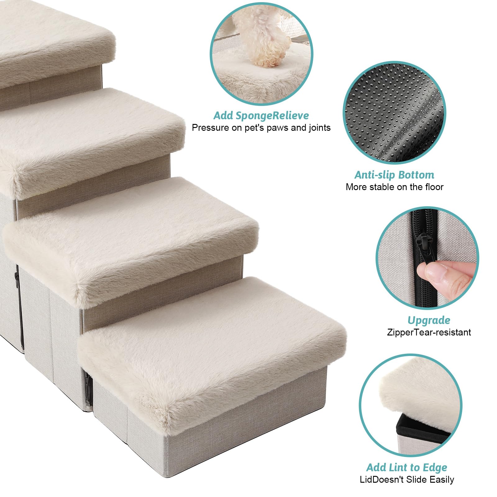 COZY KISS Dog Stairs for Small Dogs with Storage and Condo, 17.5'' H Foldable Pet Stairs for Small Medium or Puppy Dogs and Olde