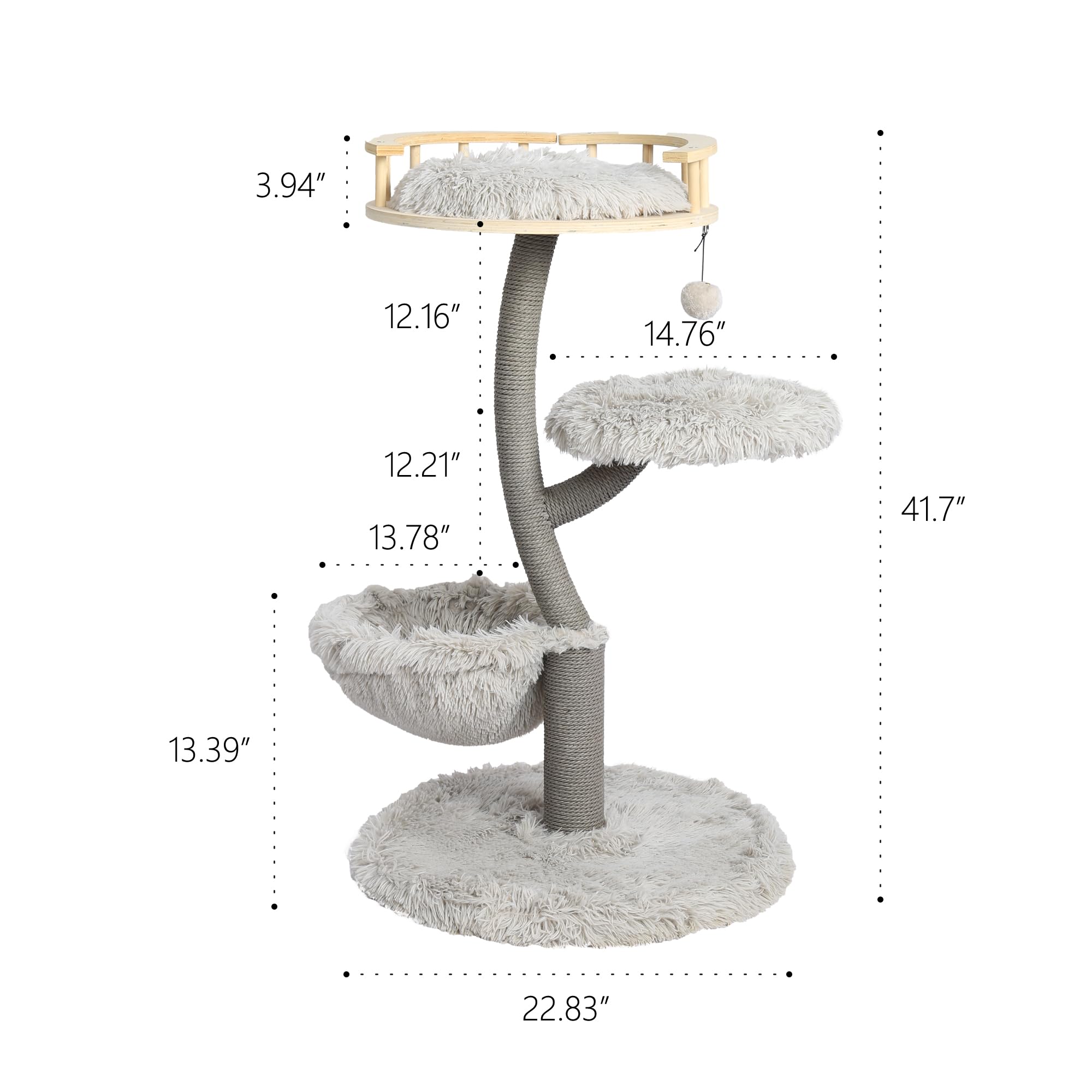 Kamaboko Modern Cat Tree With Scratching Post For Large Cats, 41.7 Cat Tree Tower With Luxury Cat Condo, Cat Tower With Soft P