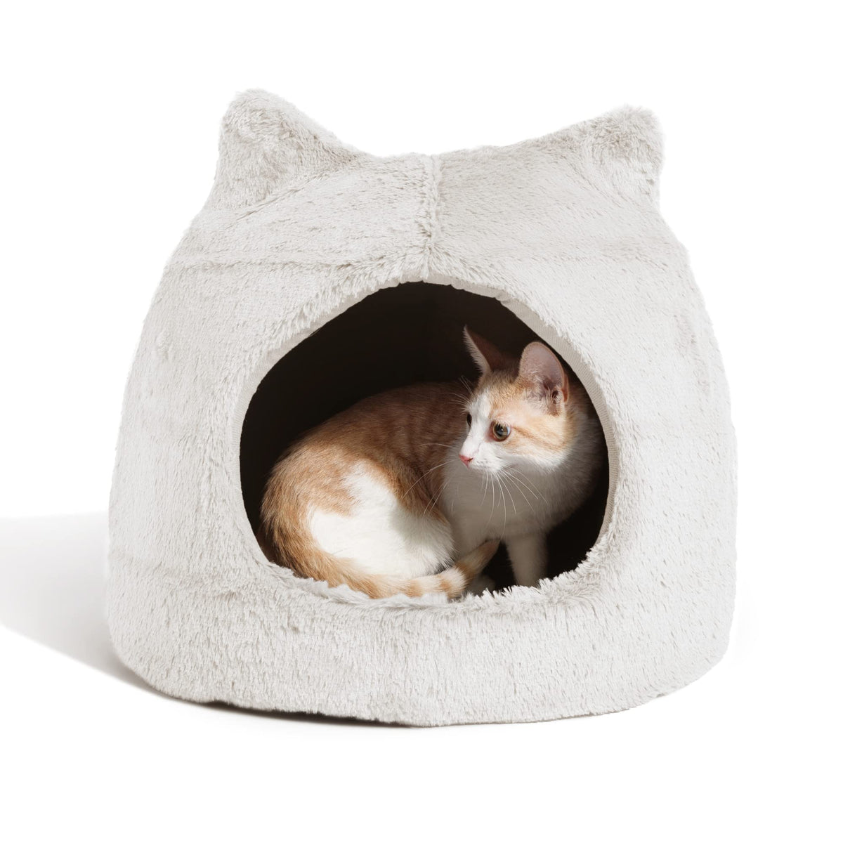 Best Friends By Sheri Meow Hut In Fur Cover Dome Cat And Dog Bed, Ivory, Small