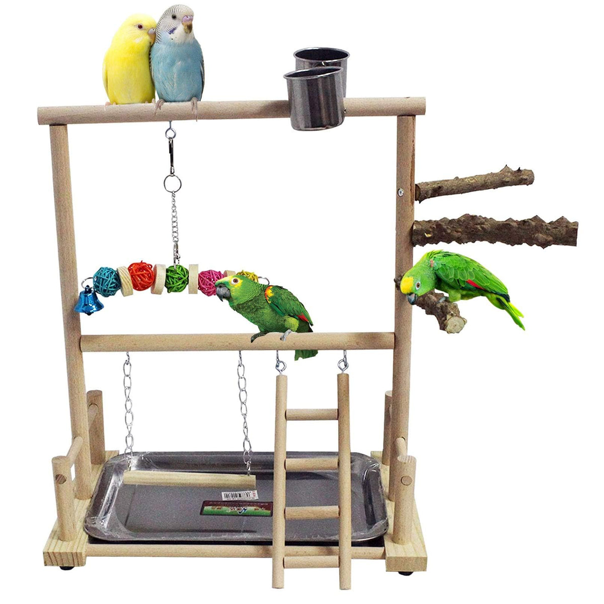 Kathson Bird Play Stand Parrot Perch Stand Natural Wood Bird Playground Playstand For Cockatiel Conures Parakeet Parrots Budgie Lovebird Finch Small Birds