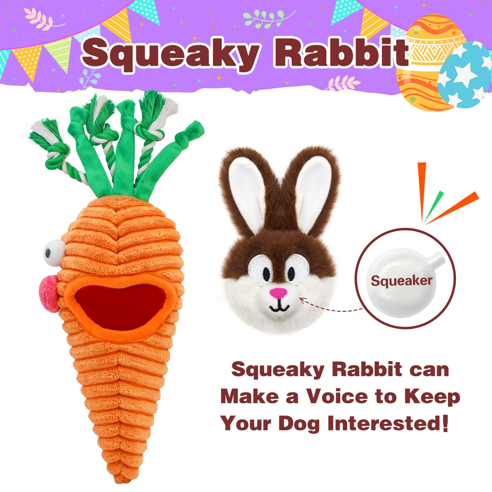 Lepawit Easter Dog Toys, Hide And Seek Dog Toys, Squeaky Puzzle Dog Toy For Small And Medium Dogs, Interactive Cute Bunny And Ca