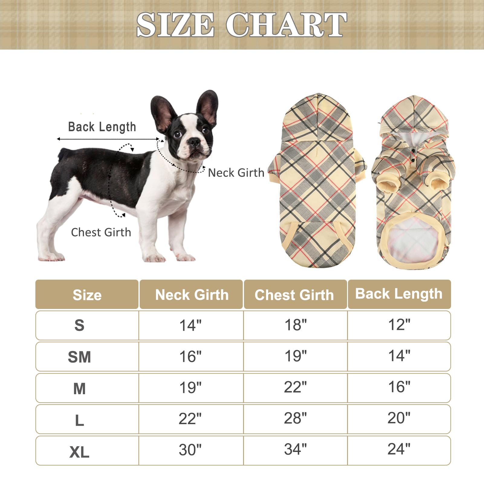 Expawlorer Plaid Dog Hoodie - Fall Dog Sweater With Leash Hole And Pocket,British Style Soft And Warm Dog Cold Weather Clothes, Sweatshirt, Outfits, Winter Coat For Small Medium Large Dogs