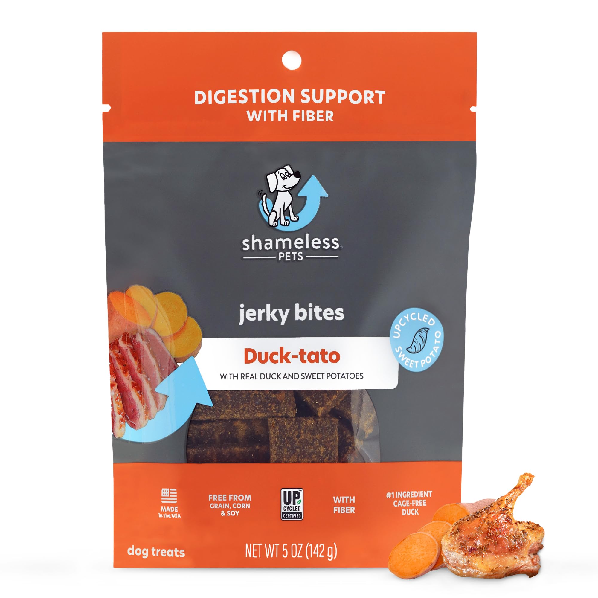 Shameless Pets Jerky Dog Treats, Duck-Tato - Healthy Dog Chews for Digestion Support with Fiber - Dog Treats with Real Cage-Free