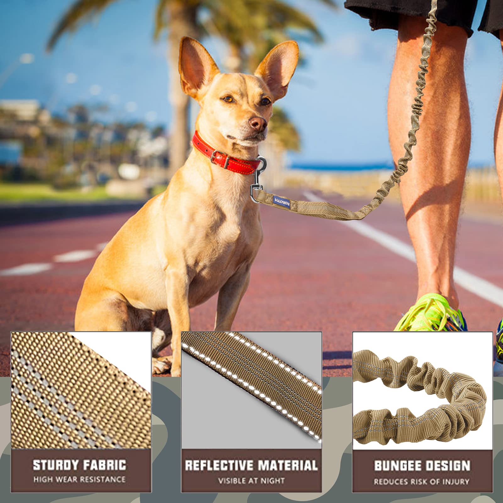 Bungee Dog Leash For Shock Absorption - Heavy Duty No Pull Training Leash For Medium & Large Dogs - Army Yellow, 6Ft/4.5Ft With